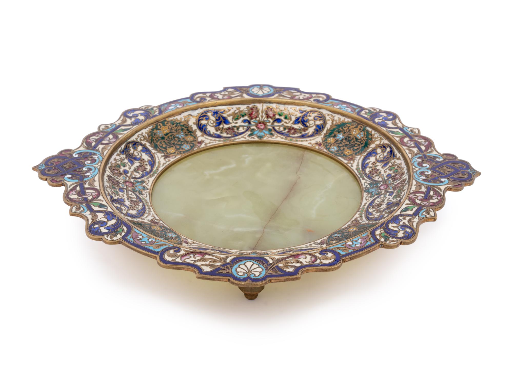 A Continental Onyx and Champlevé Plate