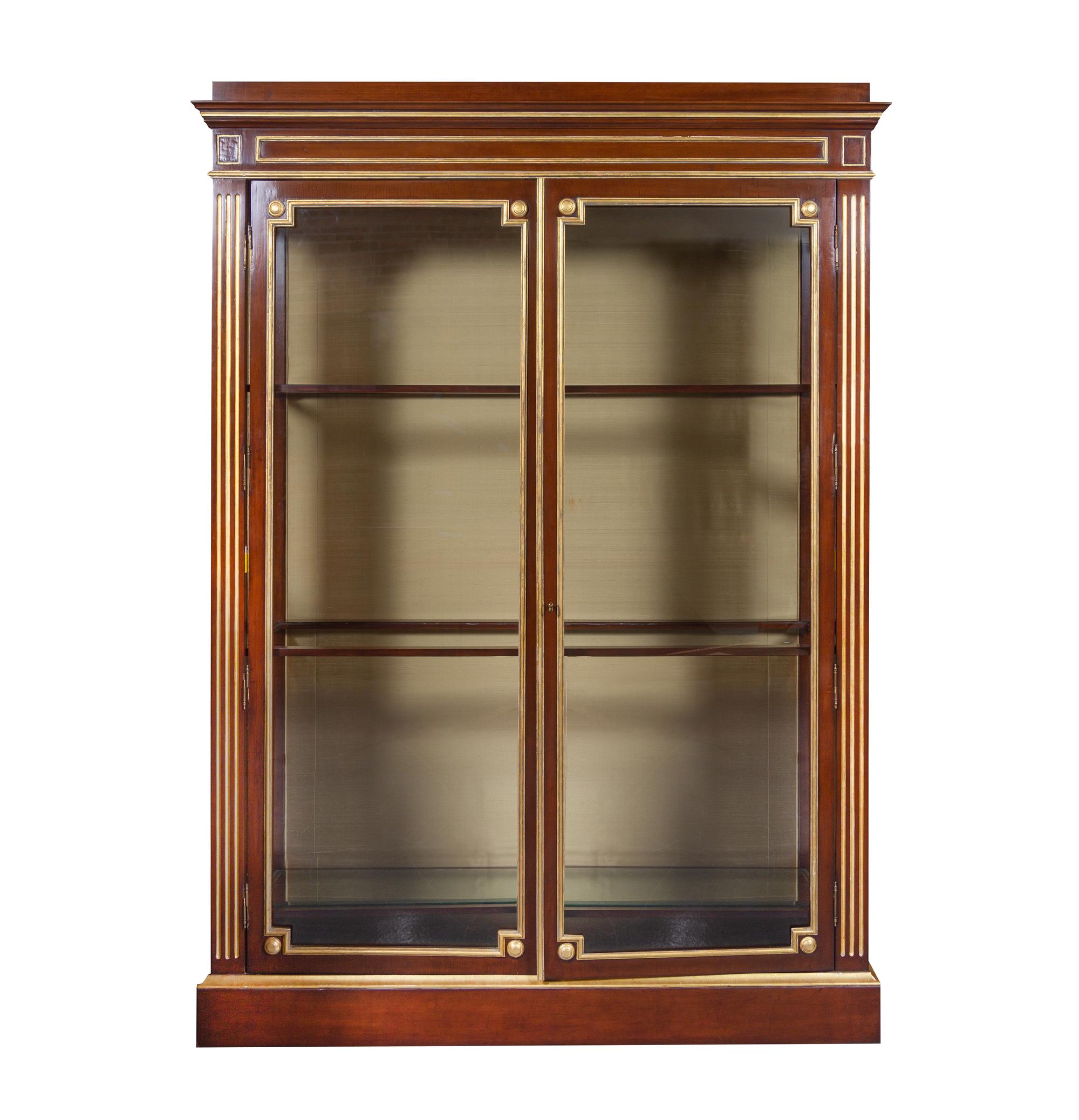 A Neoclassical Style Brass Inlaid Mahogany Vitrine Cabinet