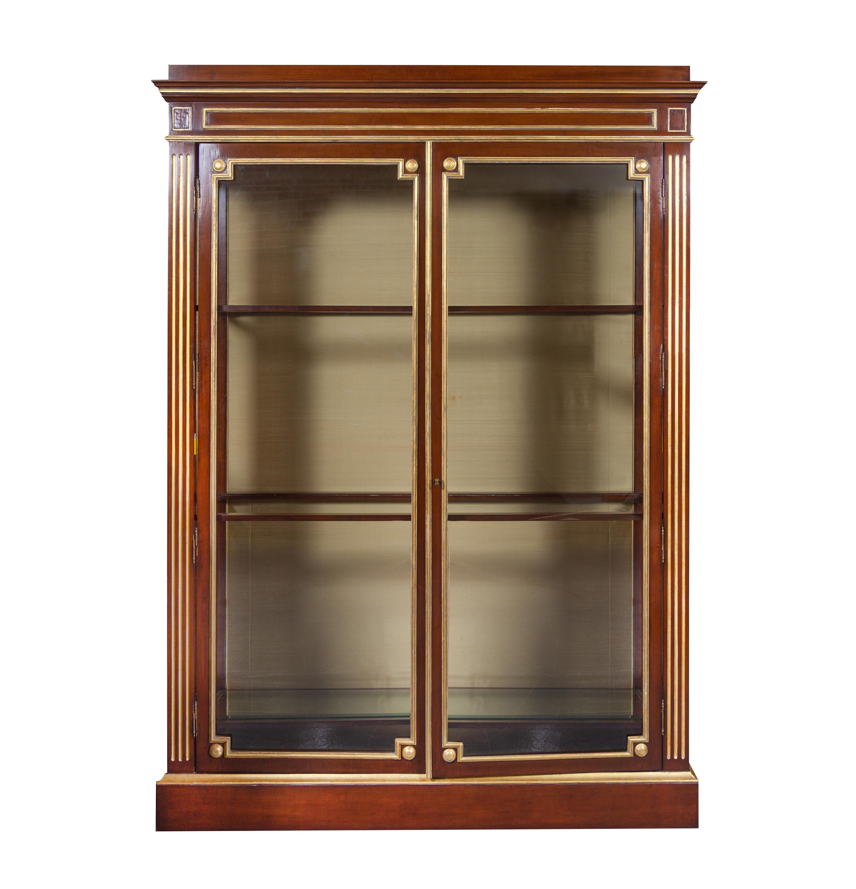 A Neoclassical Style Brass Inlaid Mahogany Vitrine Cabinet