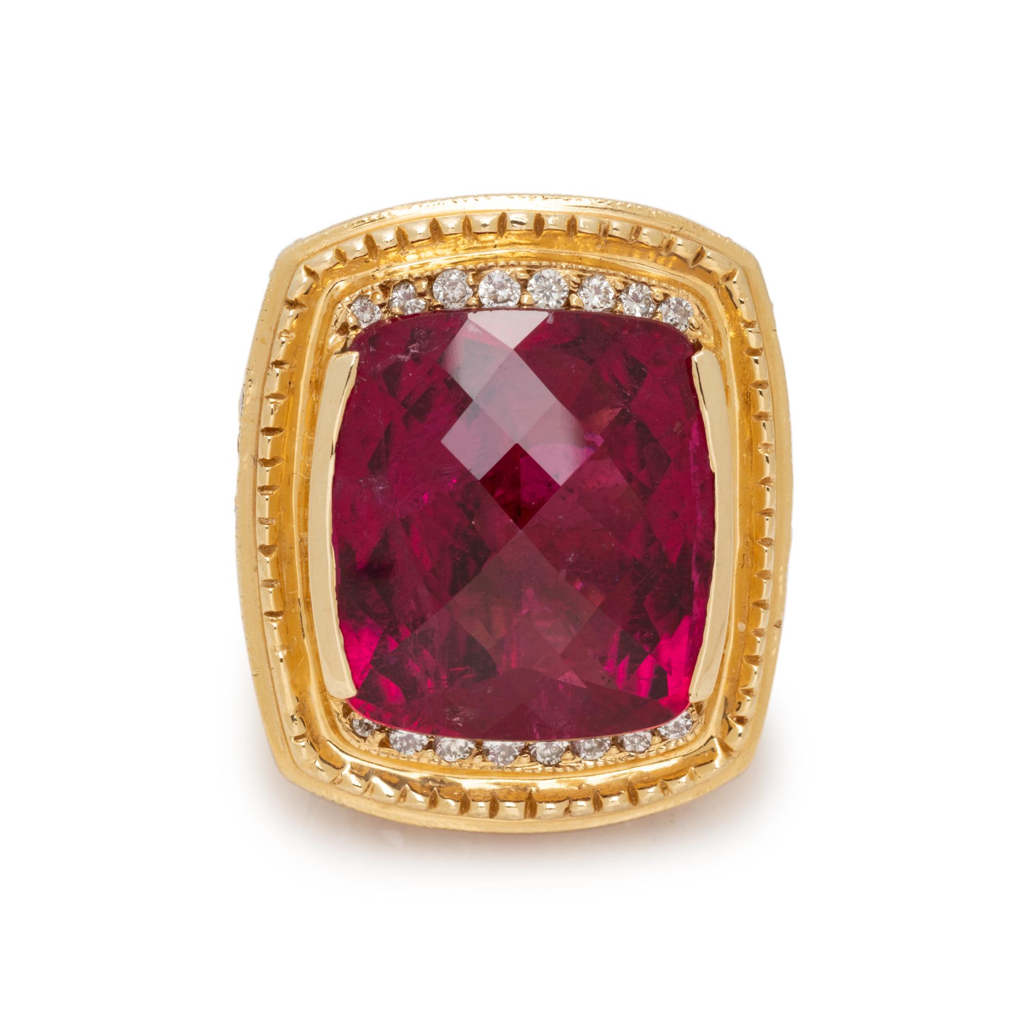 YELLOW GOLD, RUBELLITE TOURMALINE AND DIAMOND RING