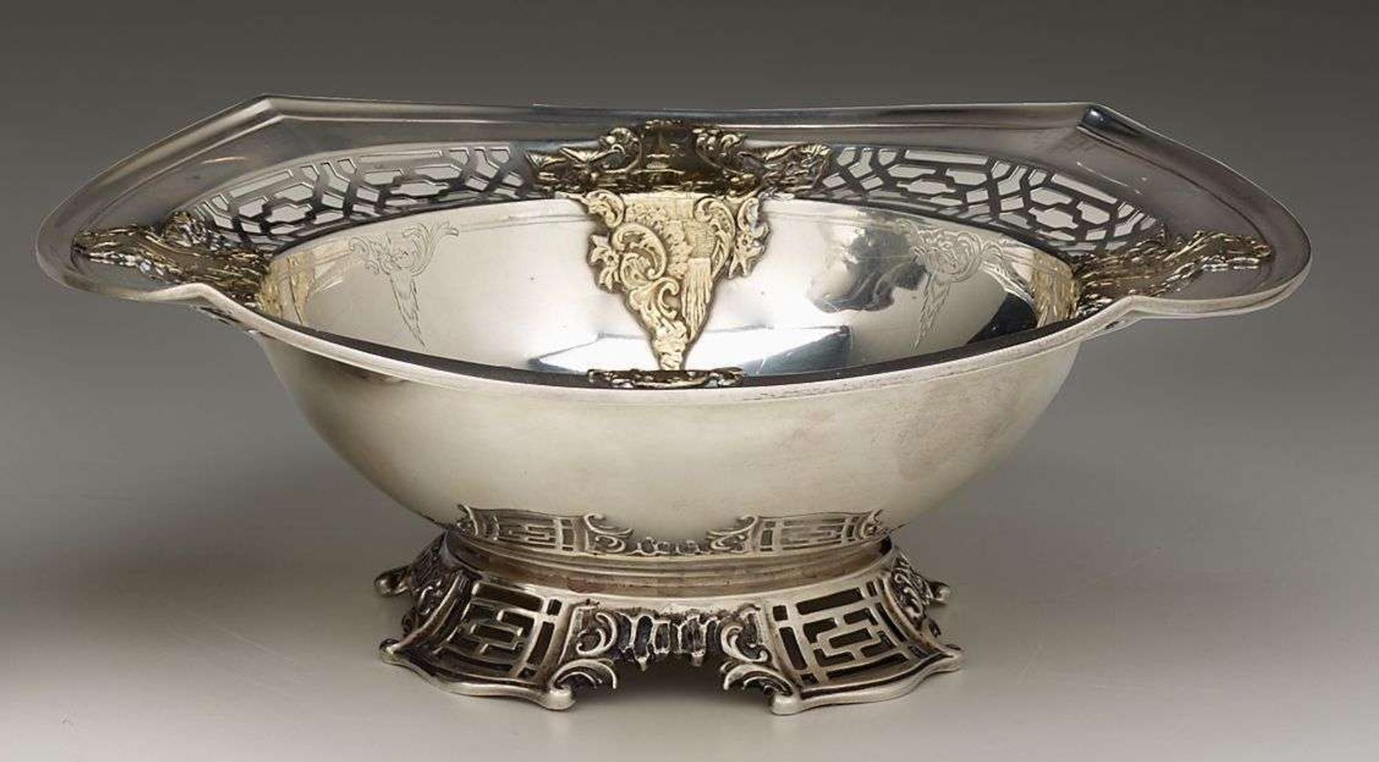 Sterling silver "Chinese Chippendale" mixed metal bowl retailed by bailey, banks, & biddle, late 19th/early 20th century