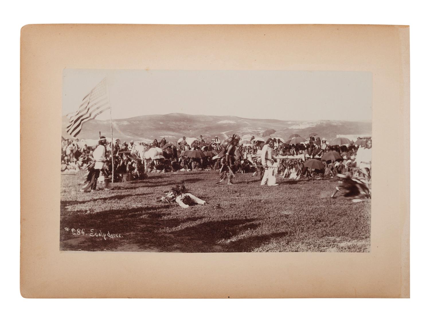 [NATIVE AMERICANS]. [ANDERSON, John A., photographer (1869-1948)]. Two photographs taken at the Rosebud Indian Agency, South Dakota, incl. "Scalp Dance."