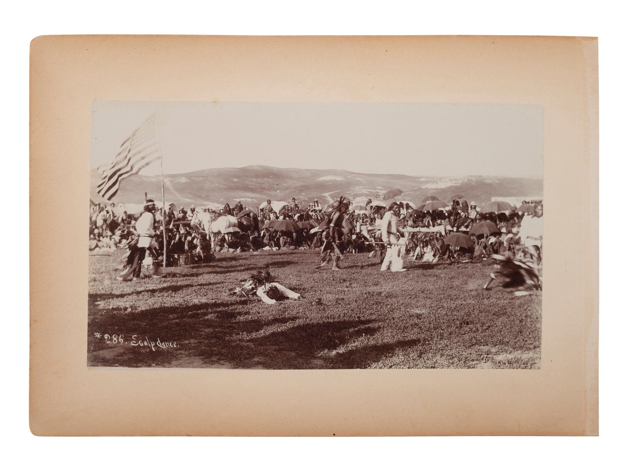 [NATIVE AMERICANS]. [ANDERSON, John A., photographer (1869-1948)]. Two photographs taken at the Rosebud Indian Agency, South Dakota, incl. "Scalp Dance."