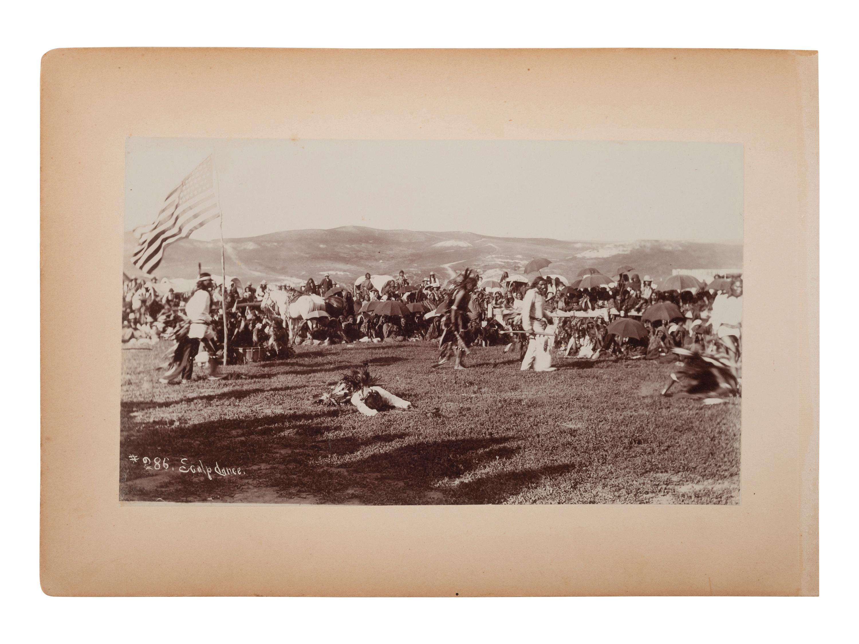 [NATIVE AMERICANS]. [ANDERSON, John A., photographer (1869-1948)]. Two photographs taken at the Rosebud Indian Agency, South Dakota, incl. "Scalp Dance."