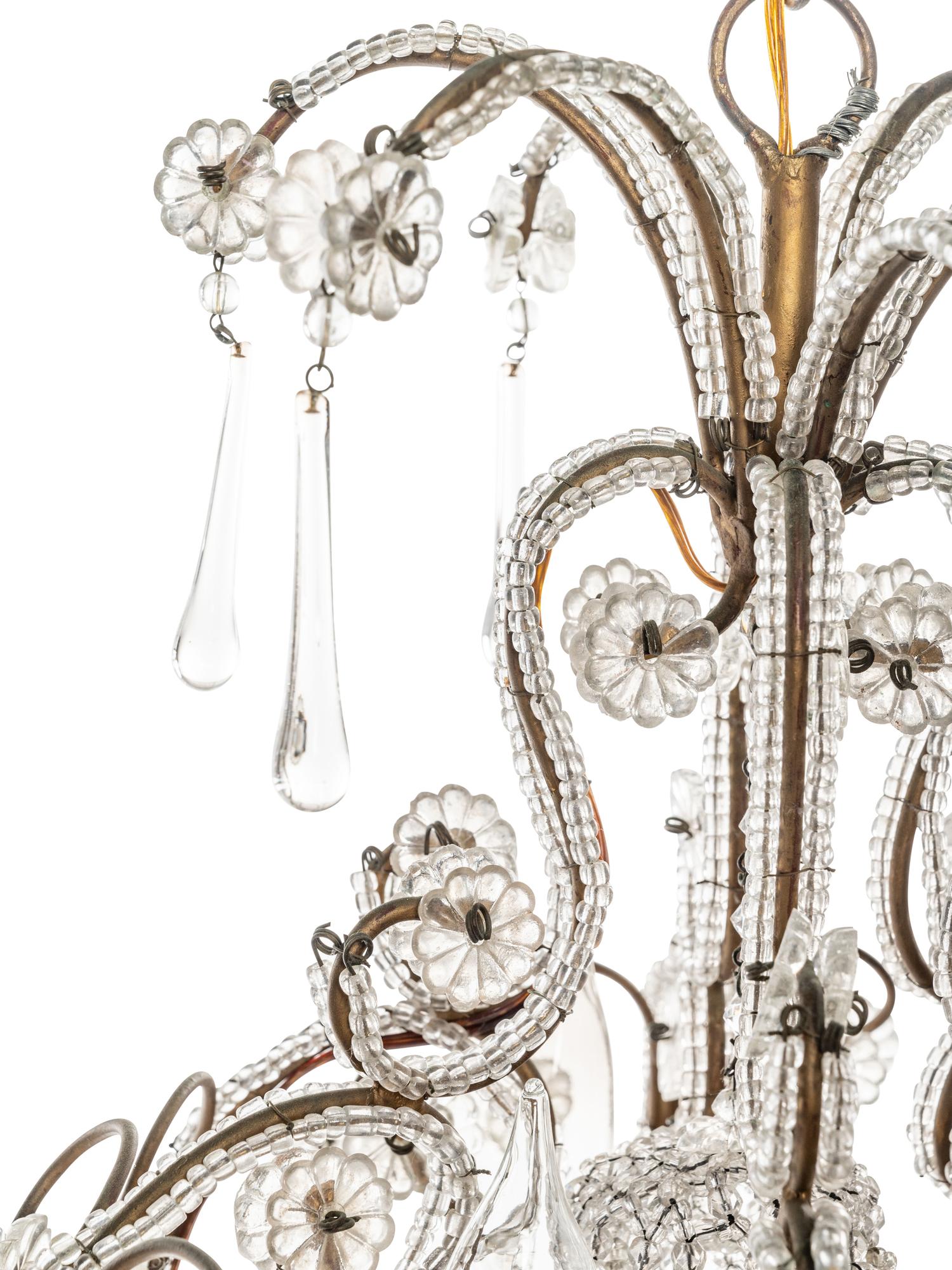A French Beaded Chandelier in the Style of Maison Baguès