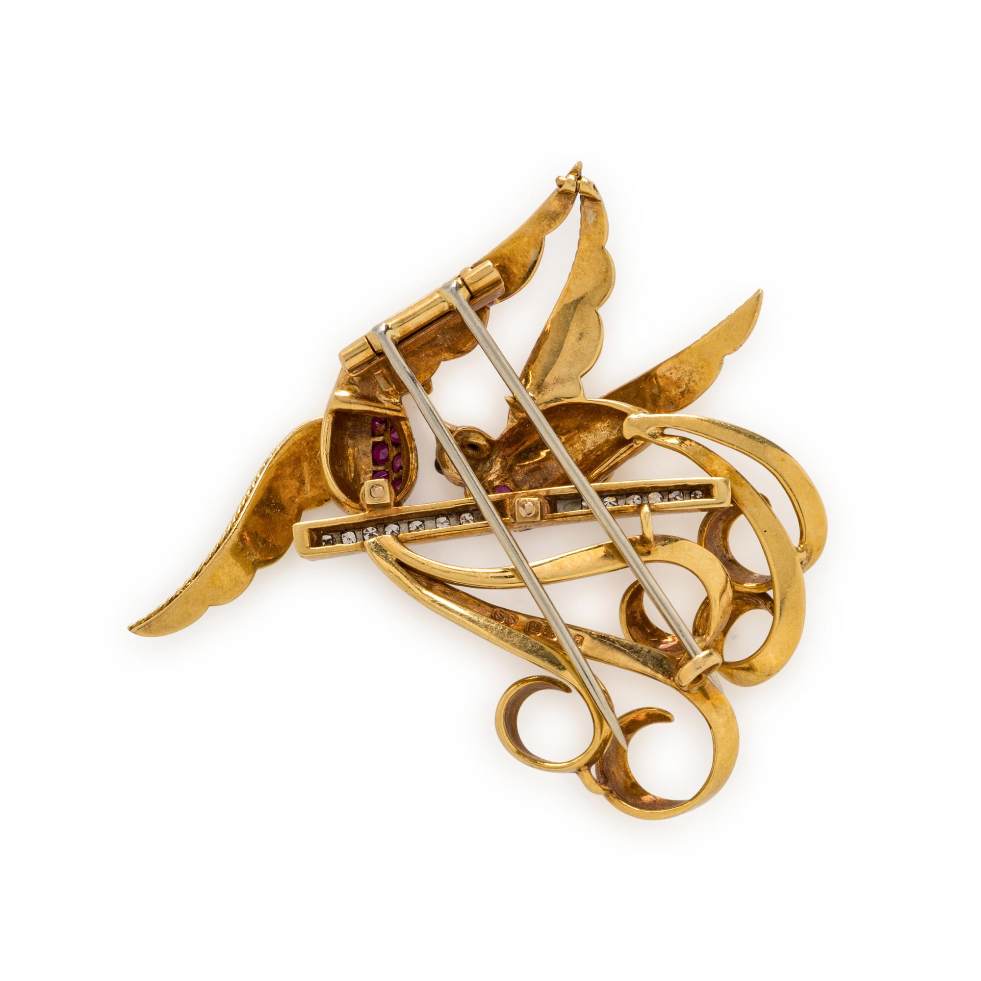 YELLOW GOLD AND MULTIGEM LOVEBIRDS BROOCH