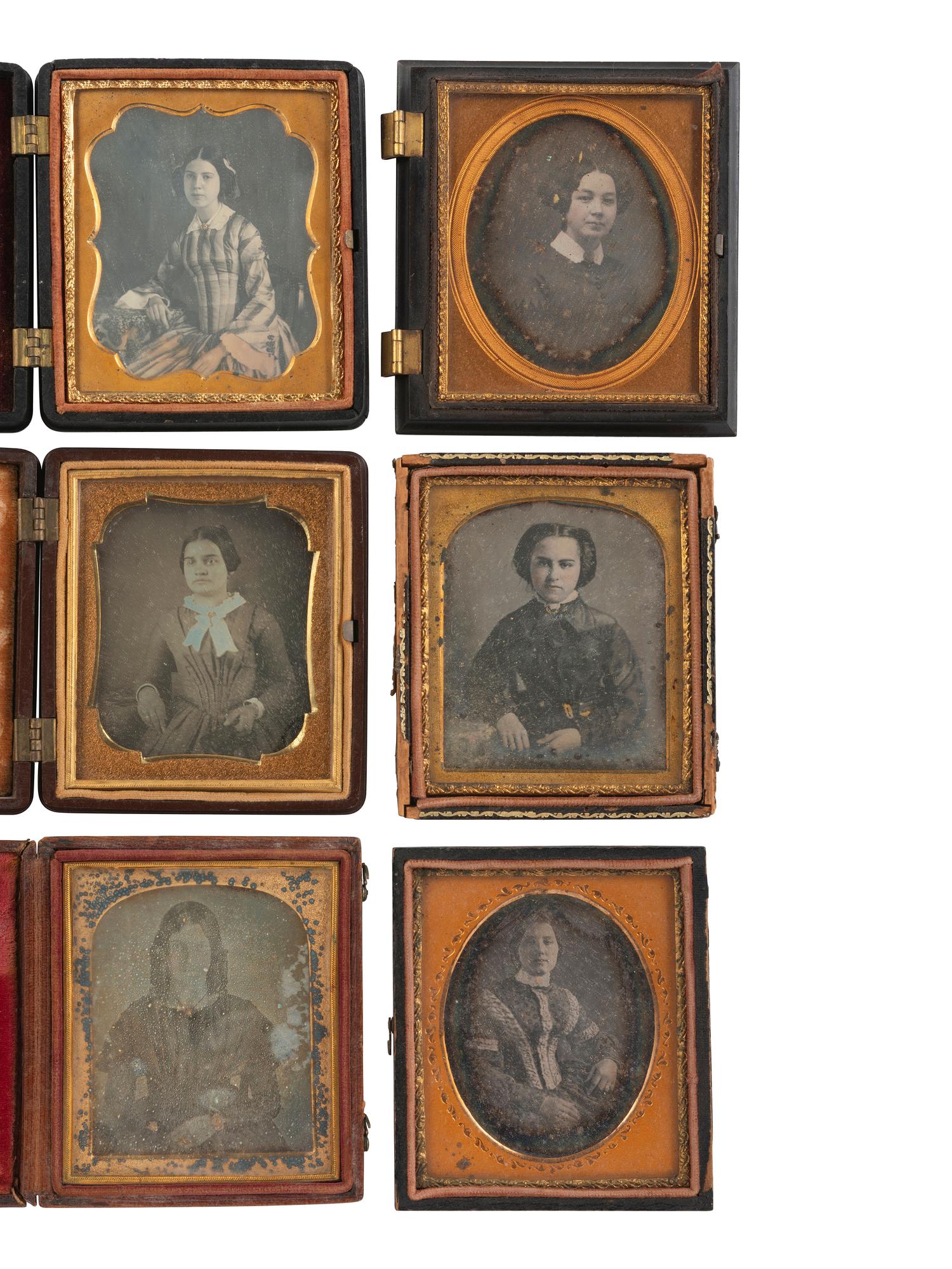 [EARLY PHOTOGRAPHY]. 22 sixth plate daguerreotypes of women wearing jewelry and accessories.