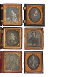 [EARLY PHOTOGRAPHY]. 22 sixth plate daguerreotypes of women wearing jewelry and accessories.