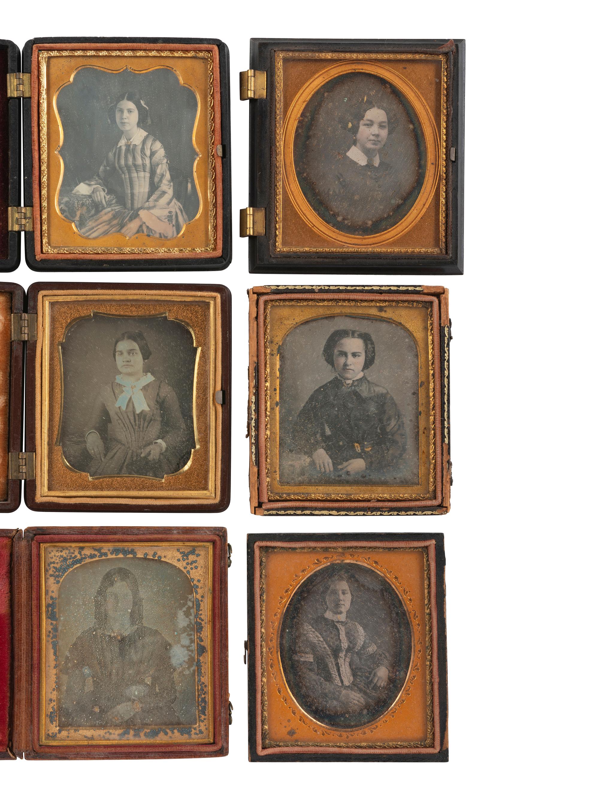 [EARLY PHOTOGRAPHY]. 22 sixth plate daguerreotypes of women wearing jewelry and accessories.