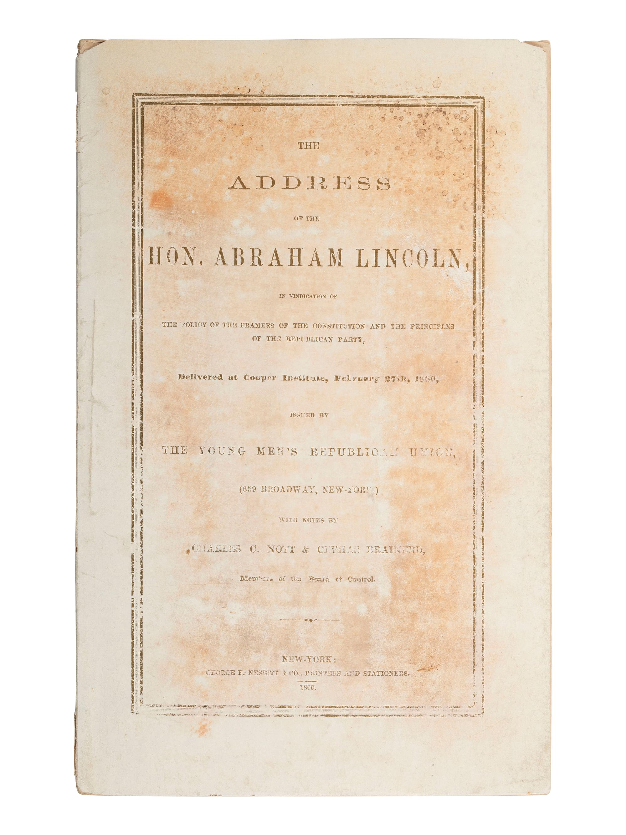 [LINCOLN, Abraham (1809-1865)"The Cooper Union Speech"].