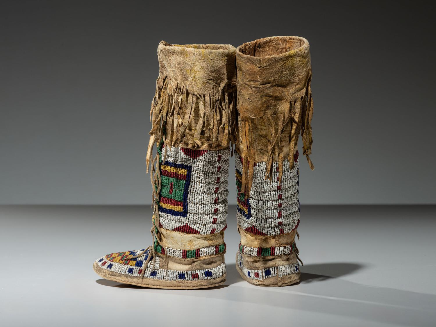 Sioux Girl's Beaded Hide Dress, Leggings, and Moccasins