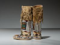 Sioux Girl's Beaded Hide Dress, Leggings, and Moccasins