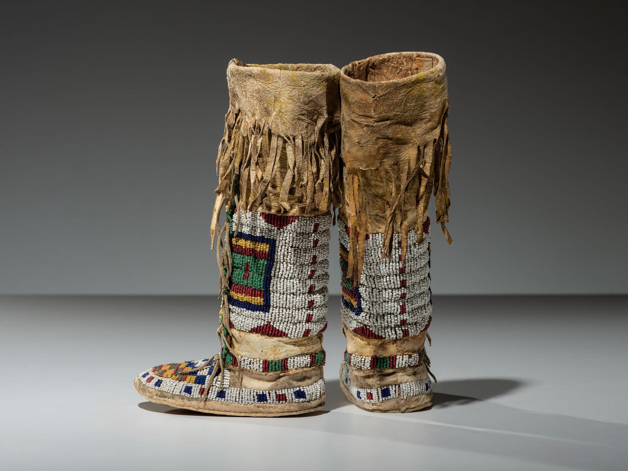 Sioux Girl's Beaded Hide Dress, Leggings, and Moccasins