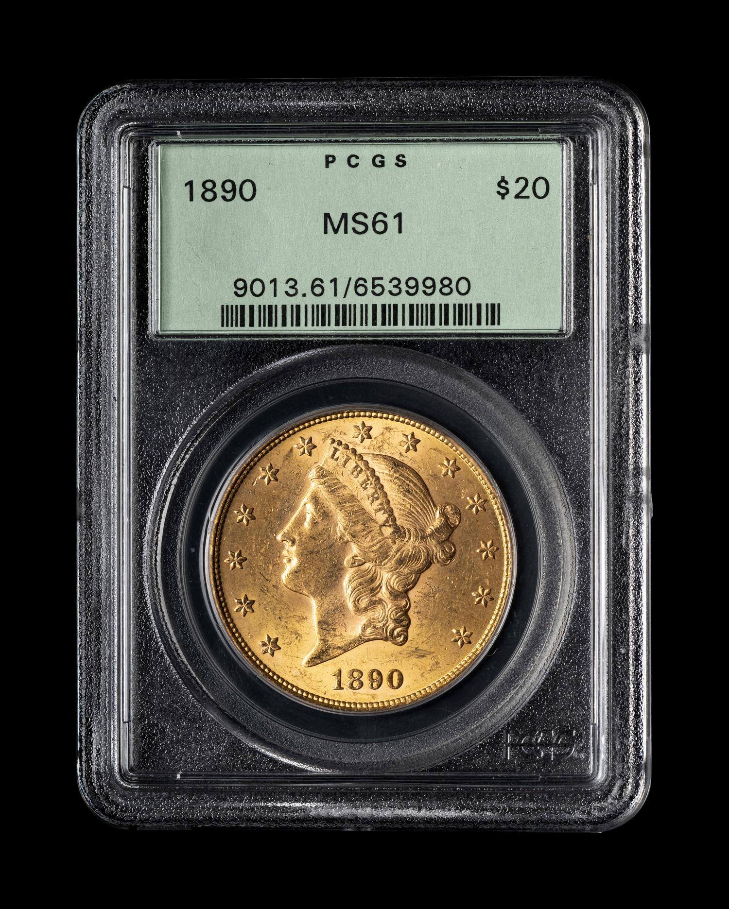 An 1890 Liberty Head $20 Gold Coin (PCGS MS61)