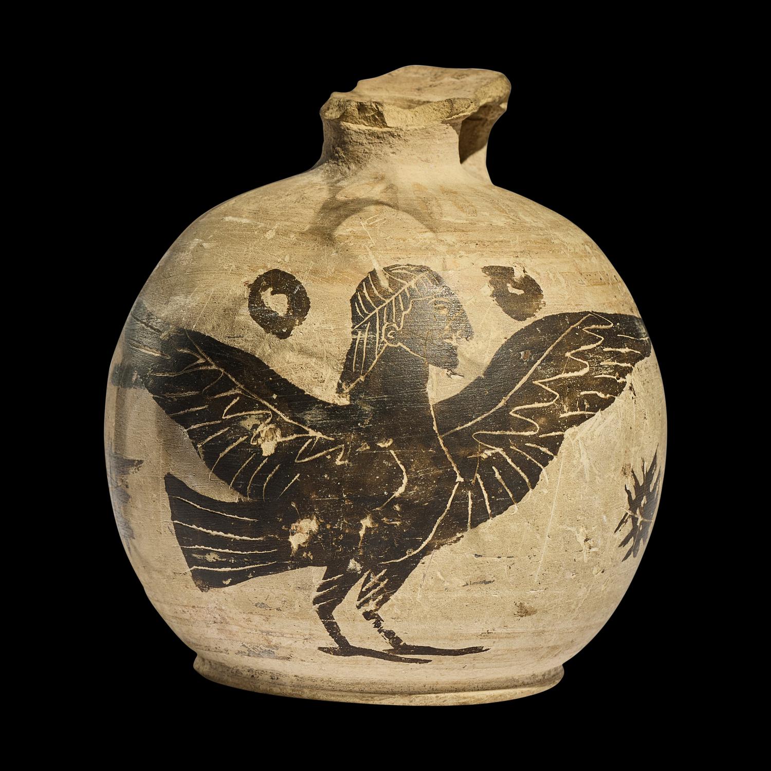 A Corinthian Black-Figured Aryballos with Siren