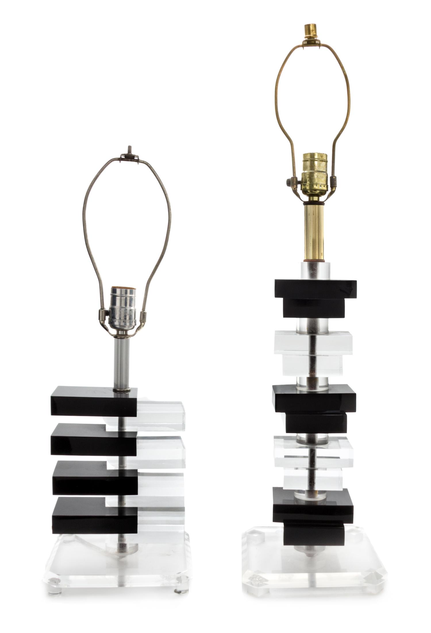Two Stacked Lucite Table Lamps Height of taller 28 inches.