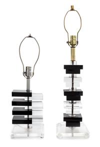 Two Stacked Lucite Table Lamps Height of taller 28 inches.