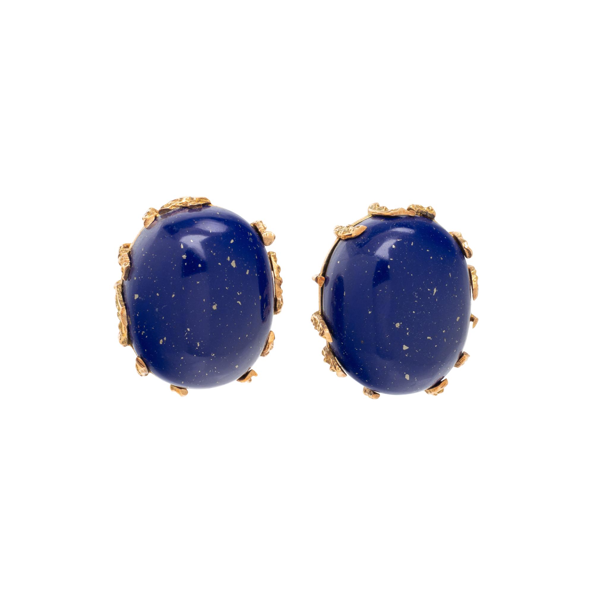 YELLOW GOLD AND LAPIS LAZULI EARCLIPS