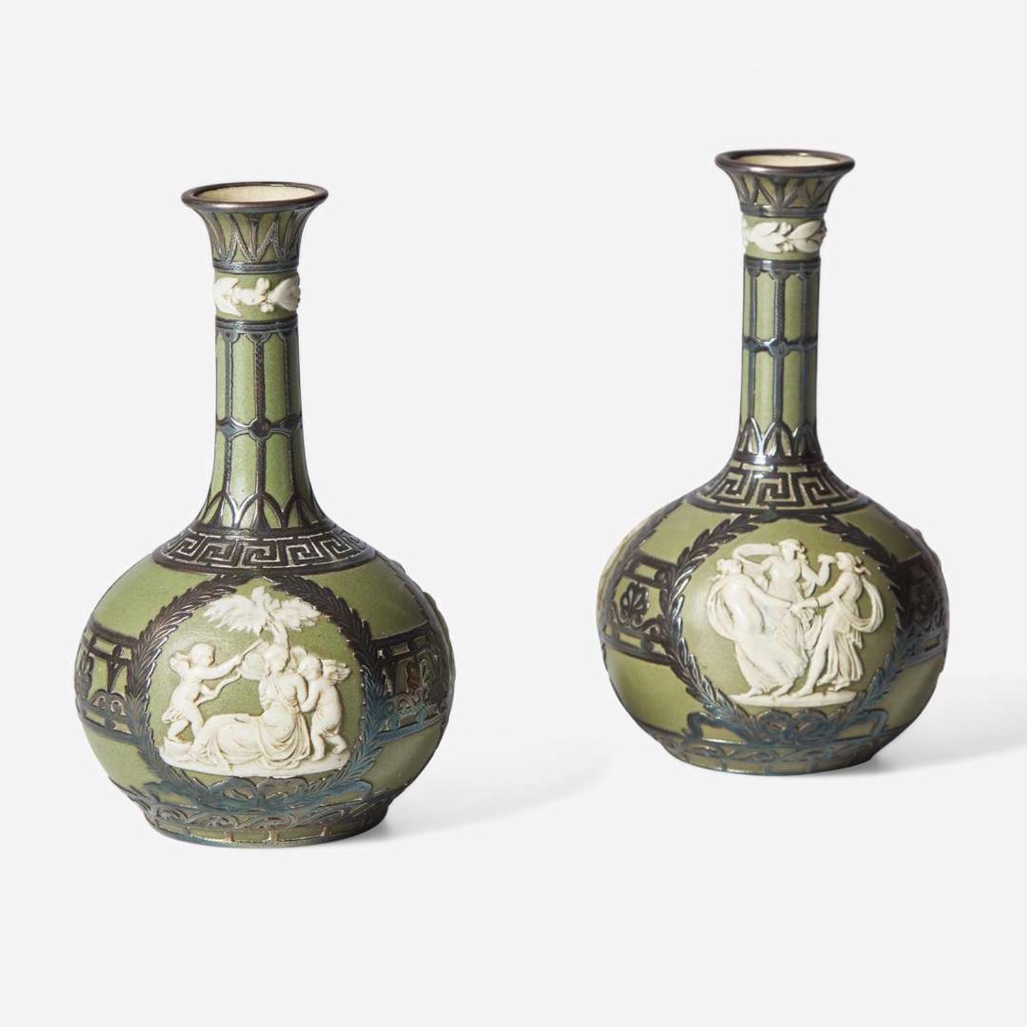 A Pair of Wedgwood Silver Overlay Jasperware Vases UK, circa 1900