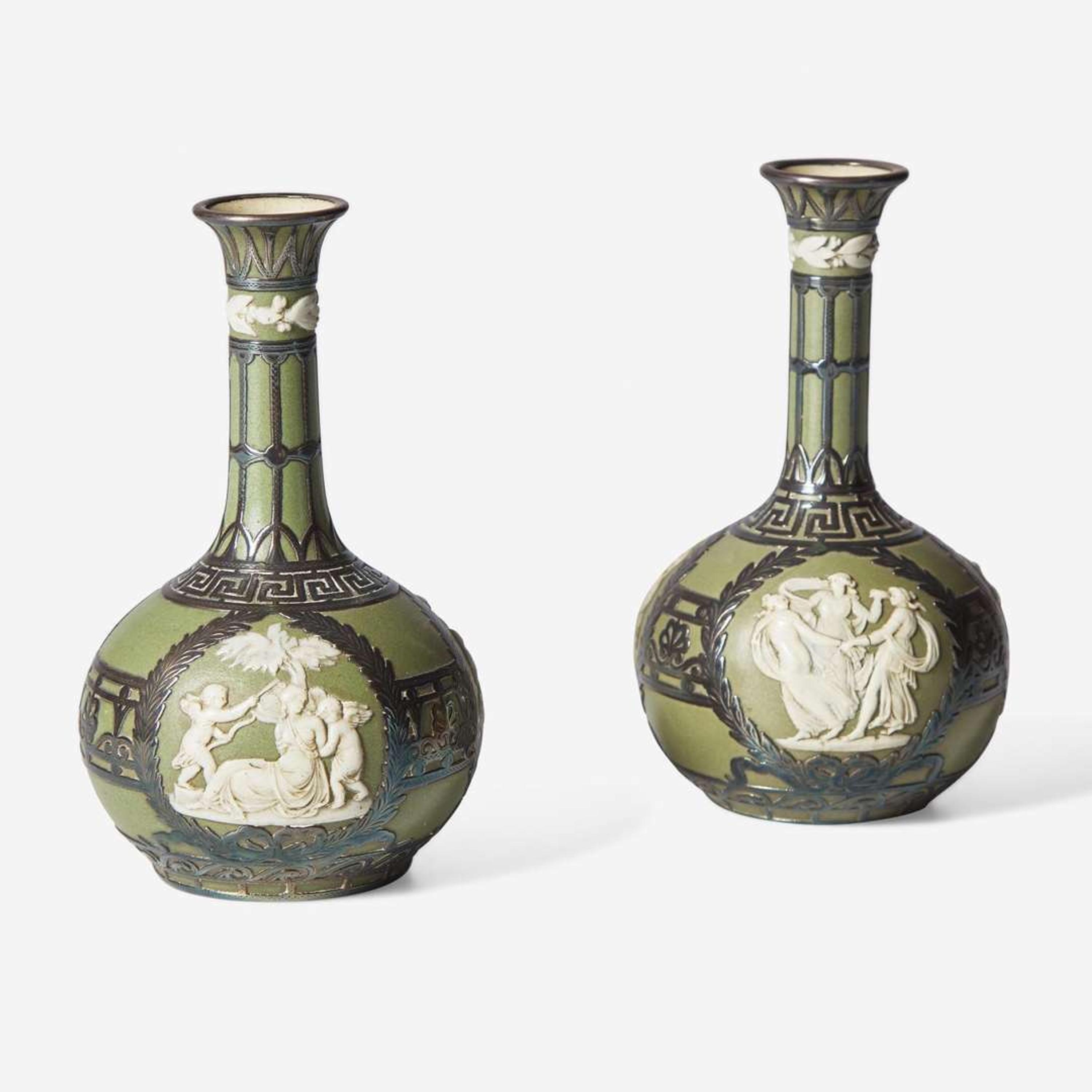 A Pair of Wedgwood Silver Overlay Jasperware Vases UK, circa 1900
