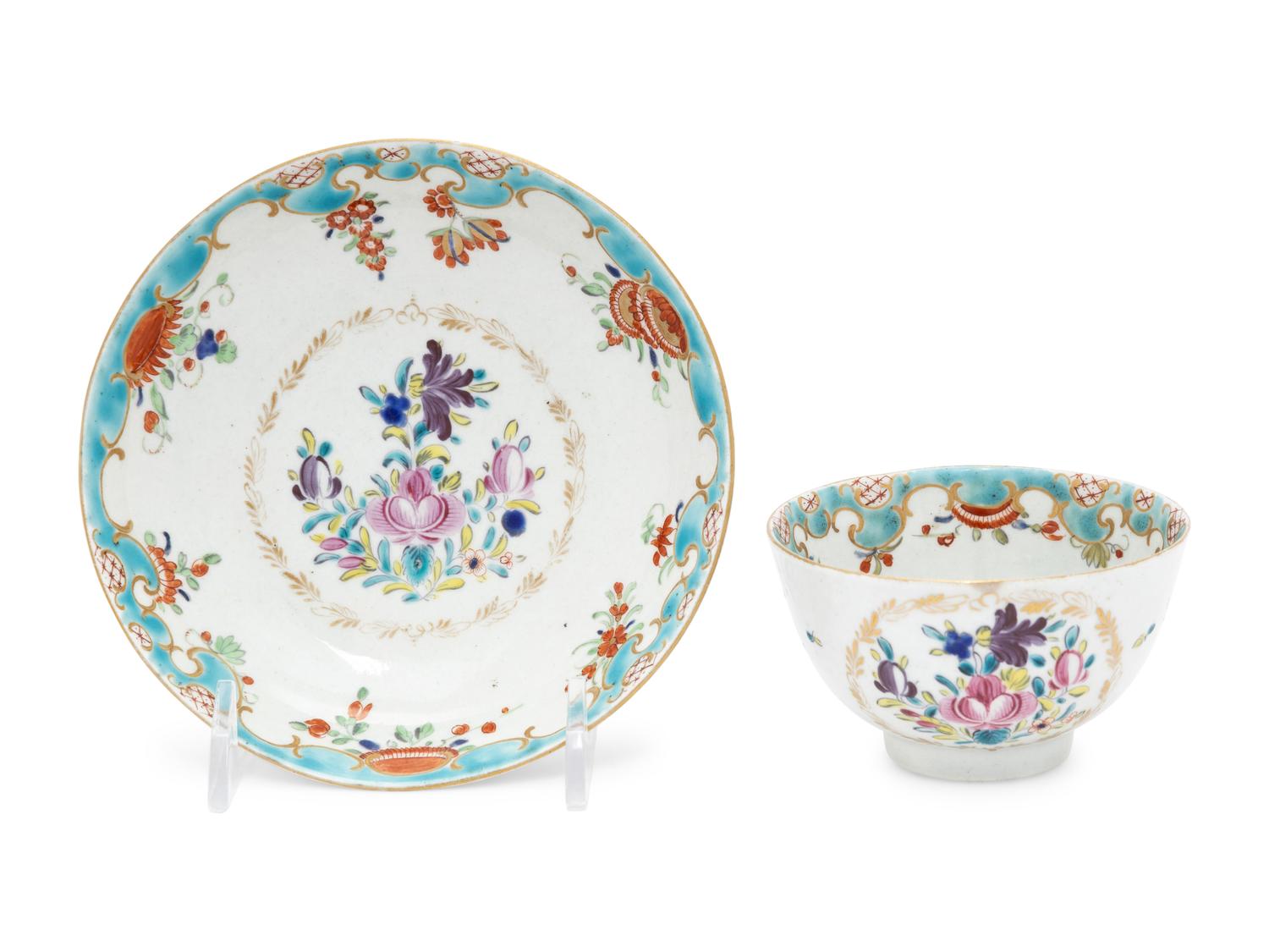 A Worcester Porcelain Tea Bowl and Saucer