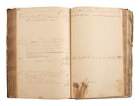 [CIVIL WAR]. Ledger book associated with Winchester, Virginia, cabinet maker John Kerr (1797-1875), documenting coffins built and sold for Union and Confederate soldiers as well as other wartime activity.