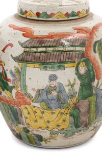 A Pair of Chinese Polychrome Glazed Lidded Ginger Jars