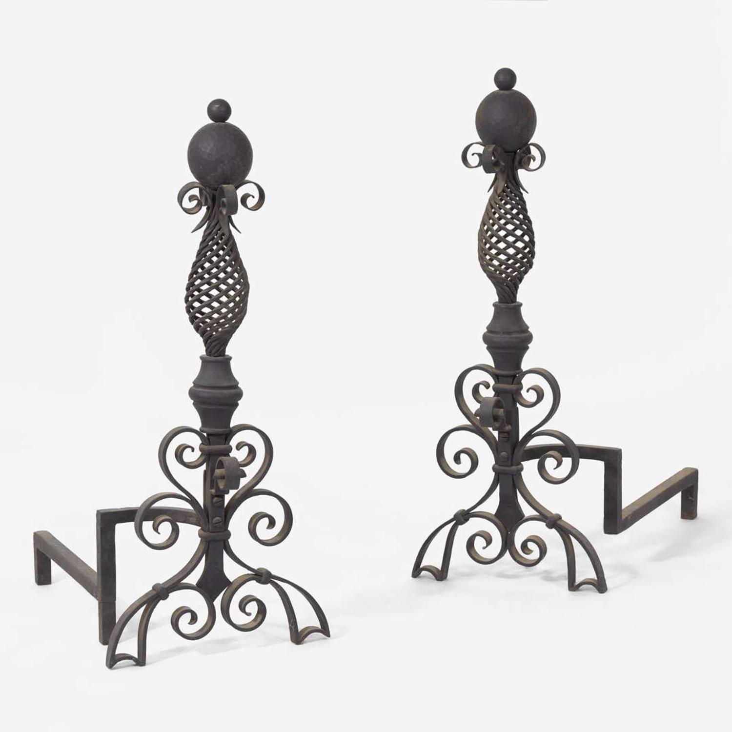 Arts & Crafts A Pair of Wrought-Iron Andirons, early 20th century