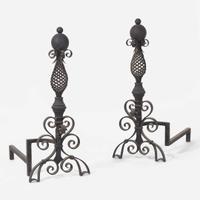 Arts & Crafts A Pair of Wrought-Iron Andirons, early 20th century