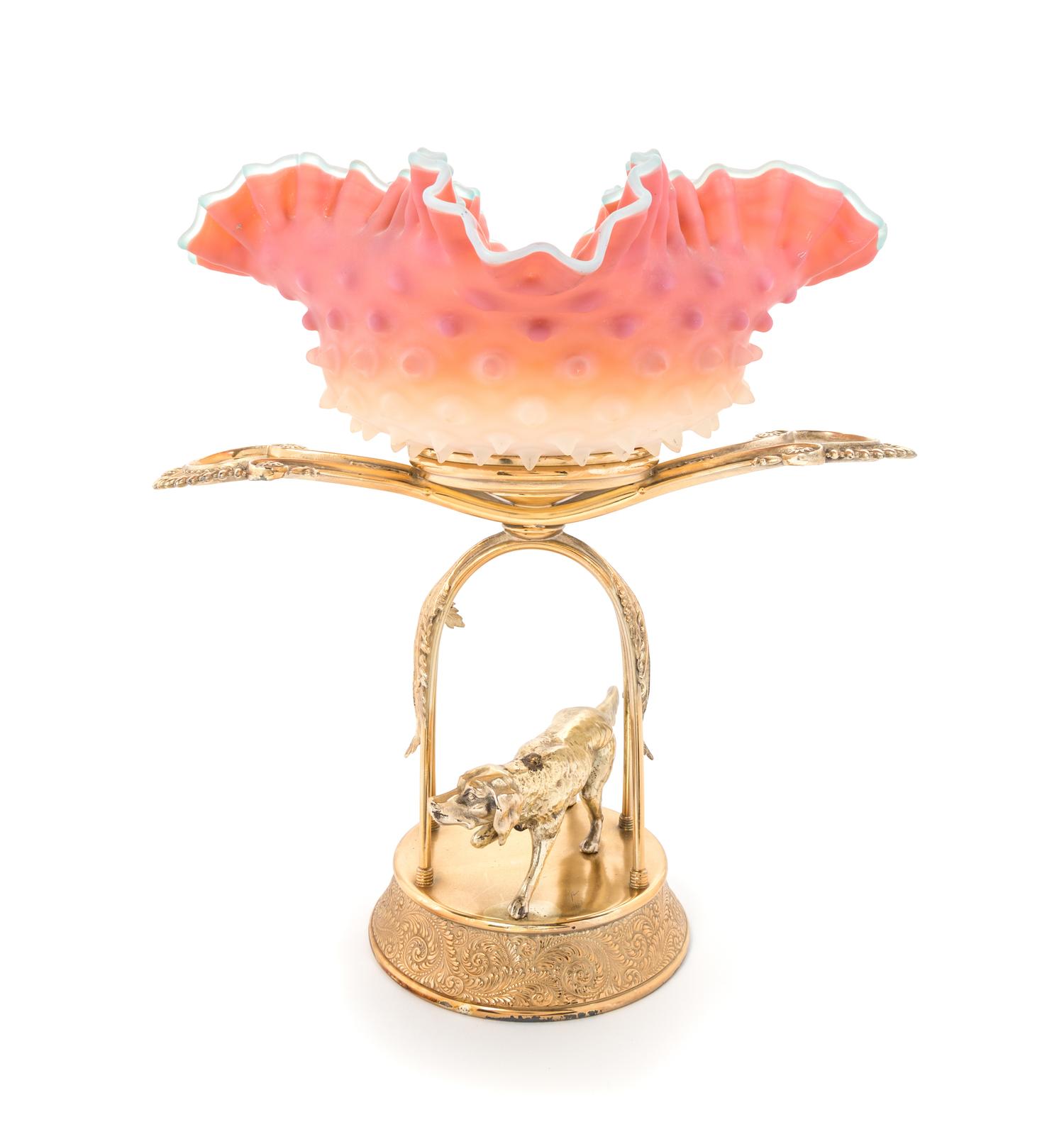 A Silver-Plate Mounted Wheeling Hobnail Bride's Bowl Height overall 10 1/8 inches — 19TH CENTURY