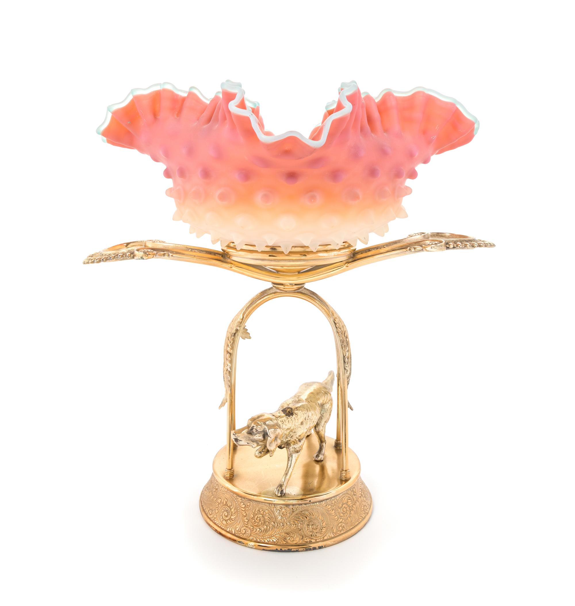 A Silver-Plate Mounted Wheeling Hobnail Bride's Bowl Height overall 10 1/8 inches — 19TH CENTURY