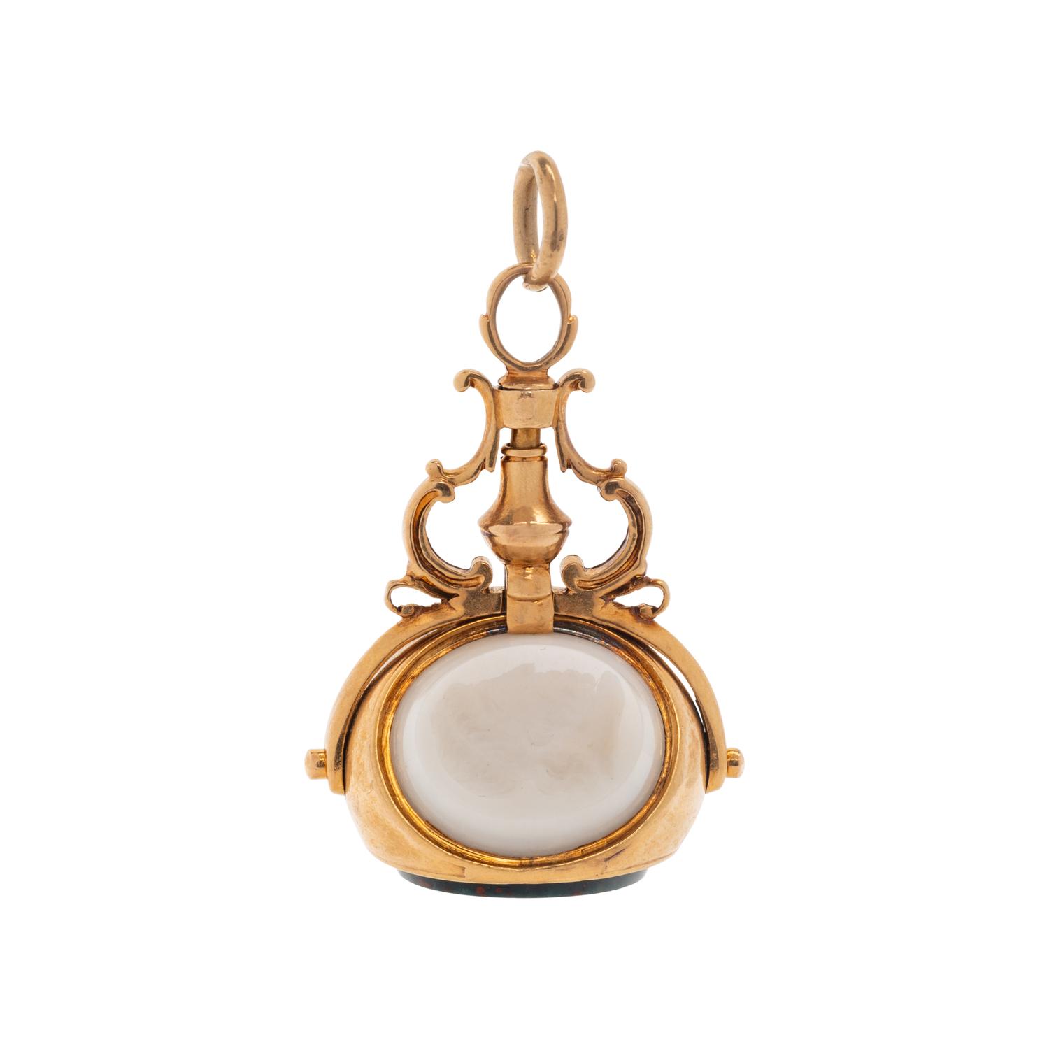ANTIQUE, YELLOW GOLD AND HARDSTONE FOB