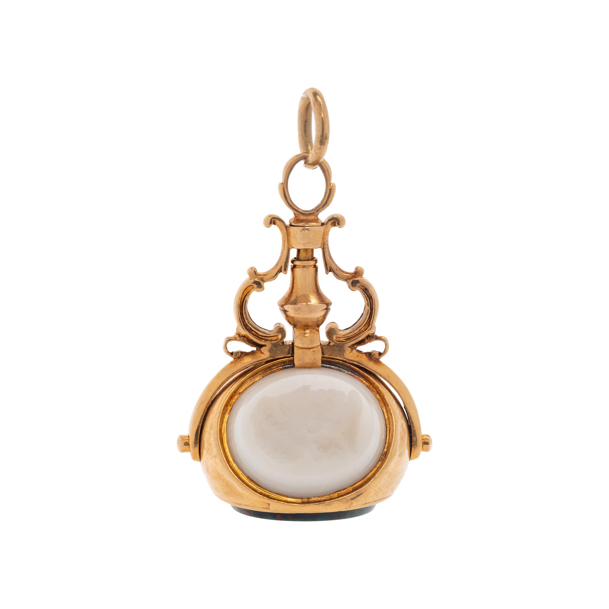ANTIQUE, YELLOW GOLD AND HARDSTONE FOB