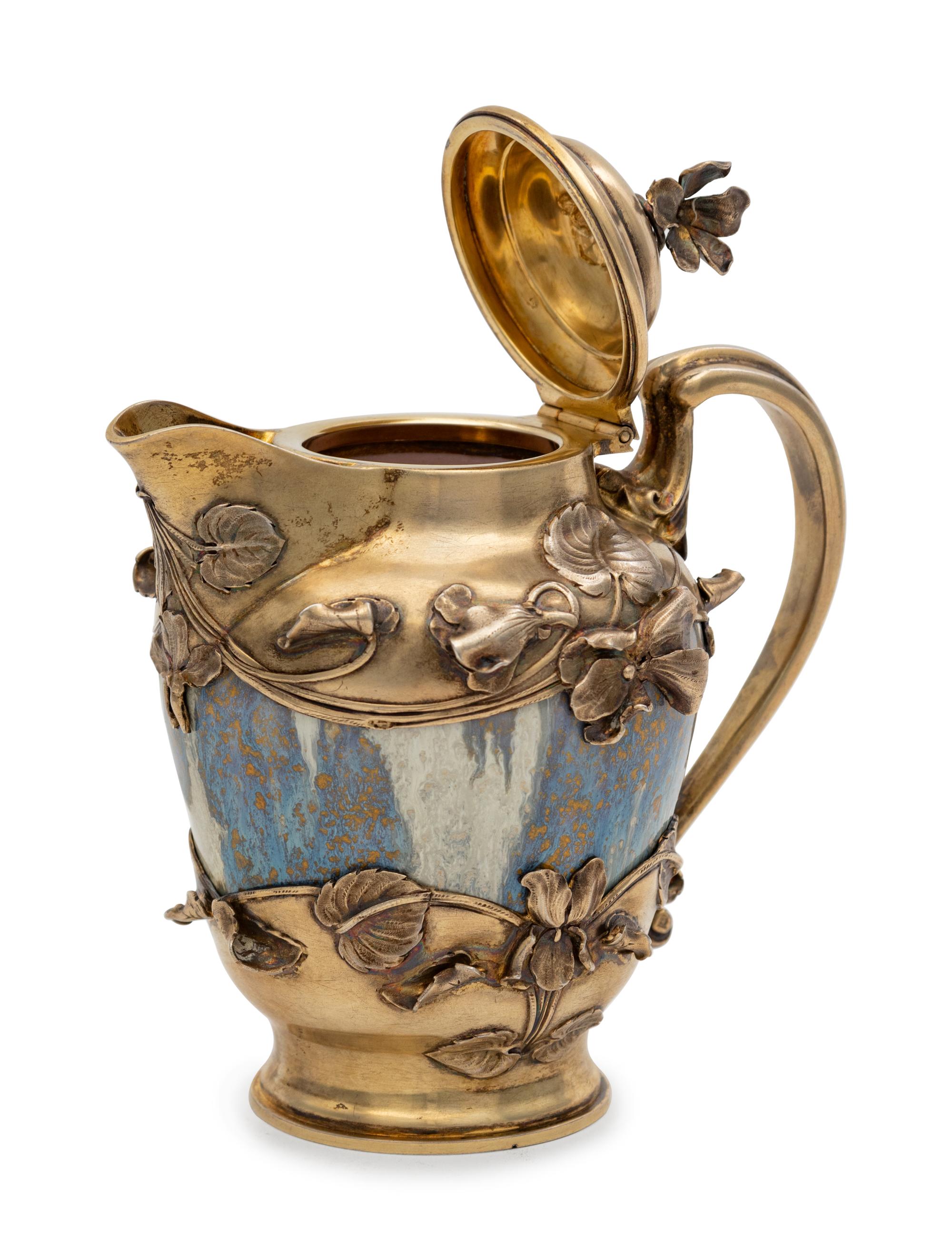 A French Art Nouveau Silver Mounted Stoneware Creamer