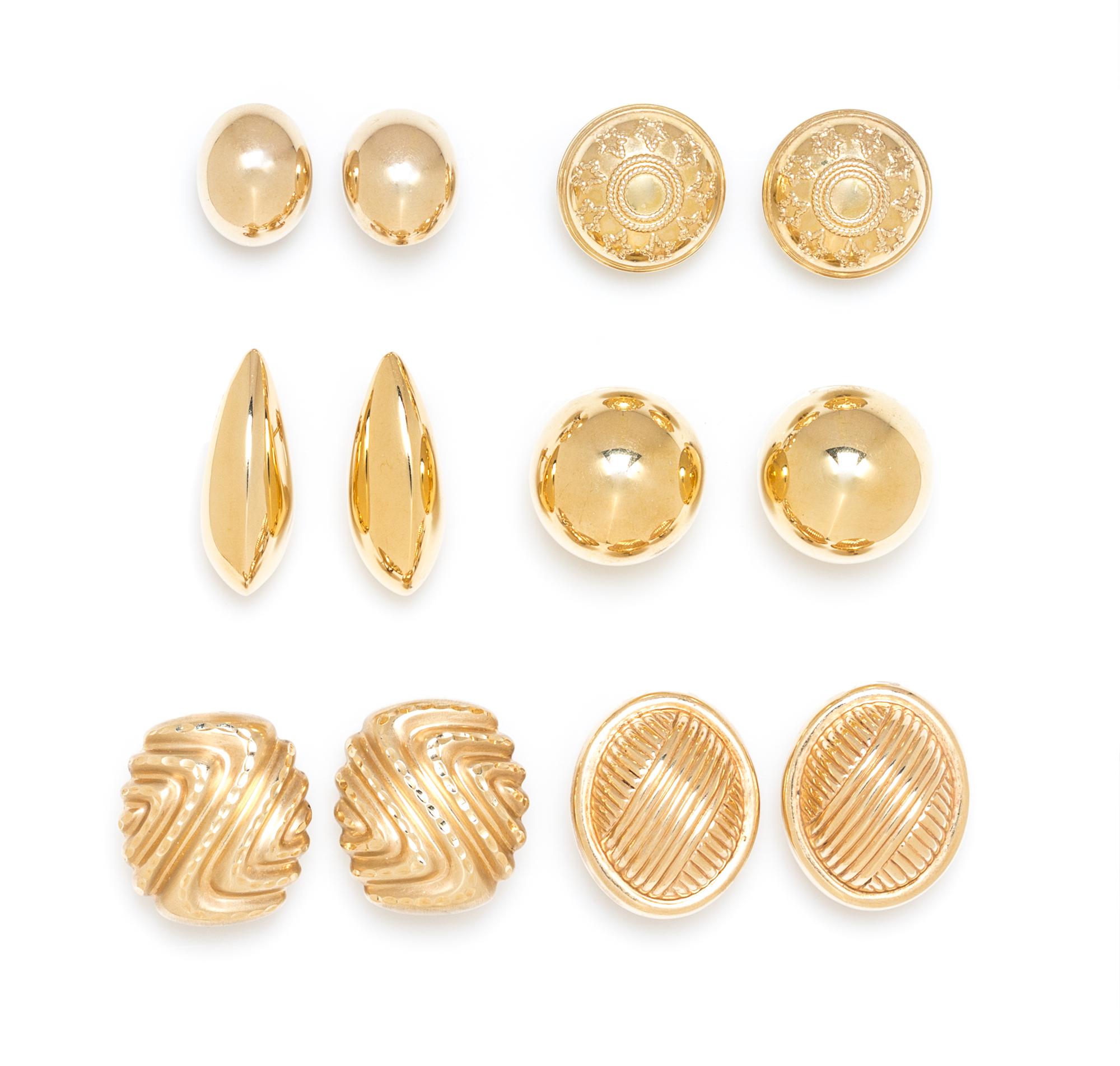 A Collection of Hollow Gold Earclips, 36.70 dwts.