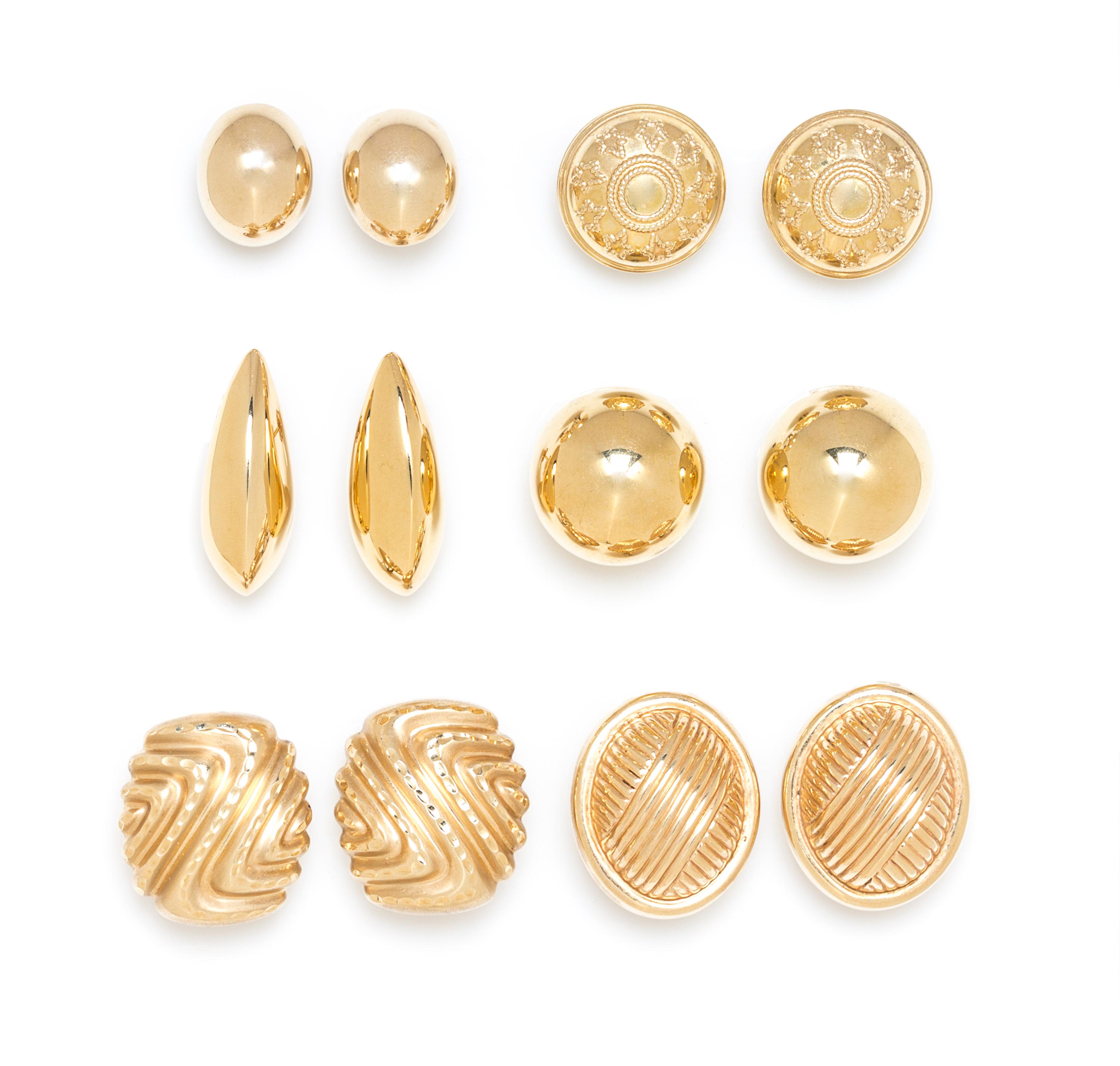 A Collection of Hollow Gold Earclips, 36.70 dwts.