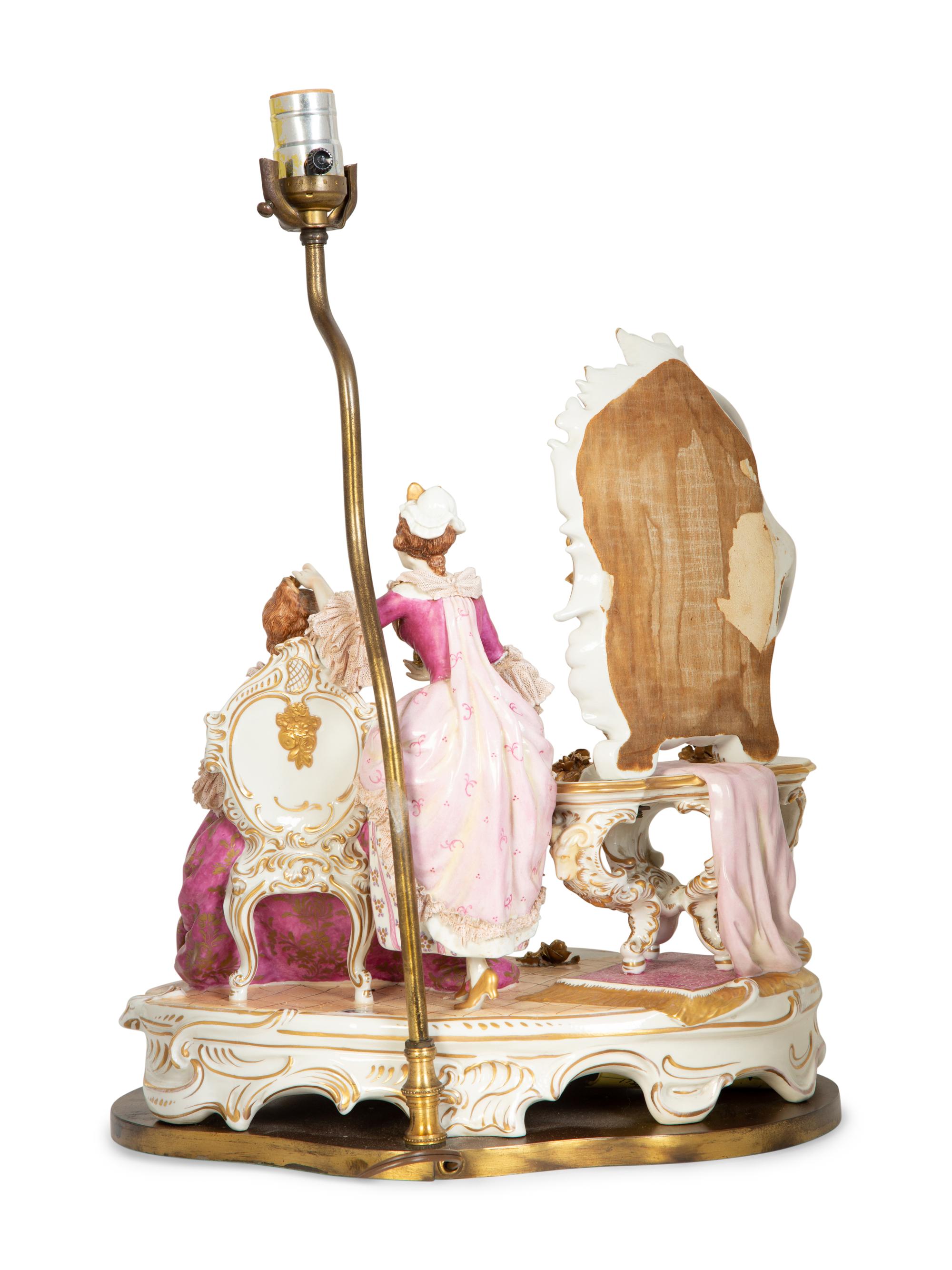 A Dresden Porcelain Figural Group Mounted as a Lamp — 19th/20th Century