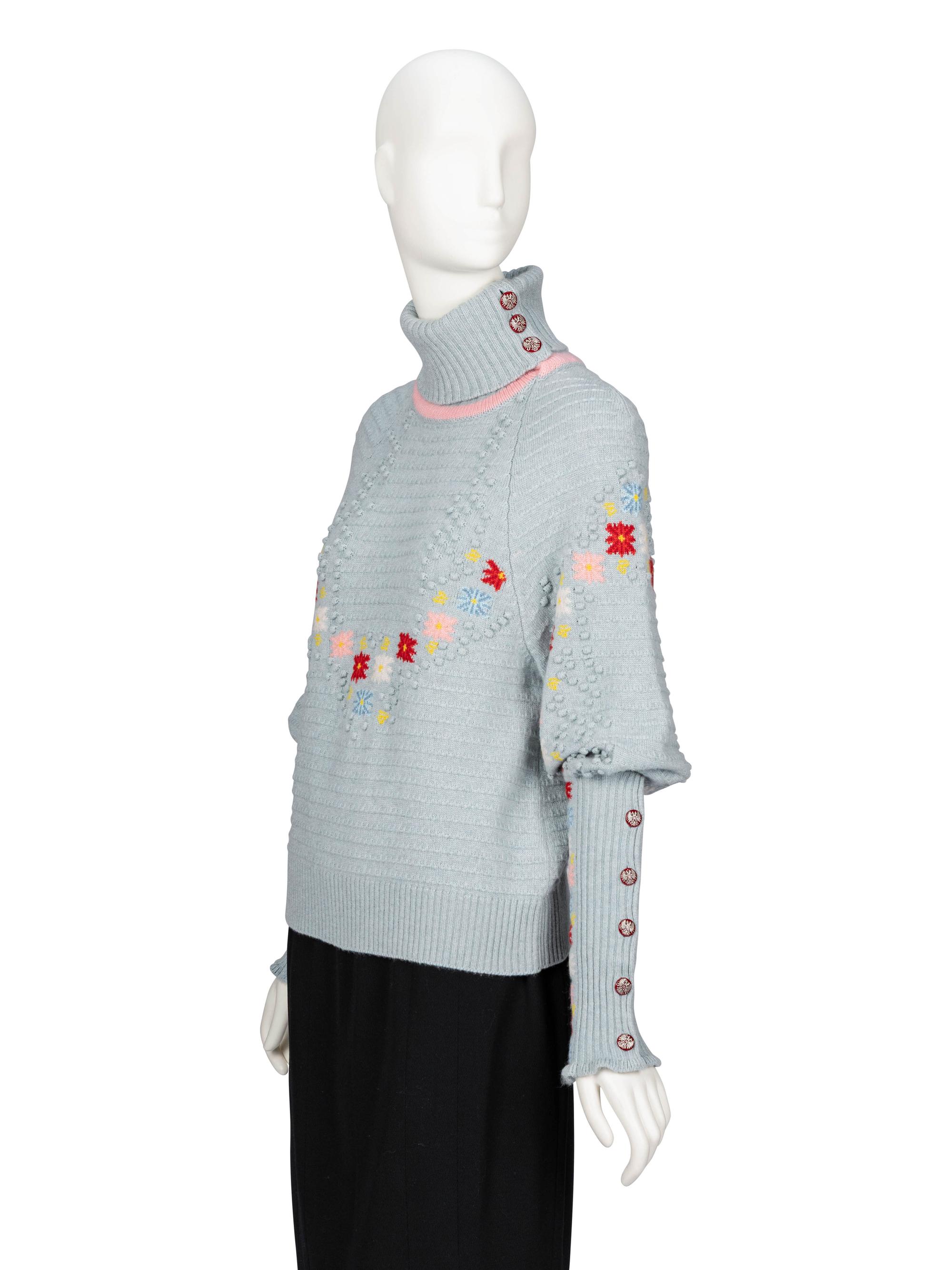 Chanel, Floral Turtleneck Cashmere Sweater