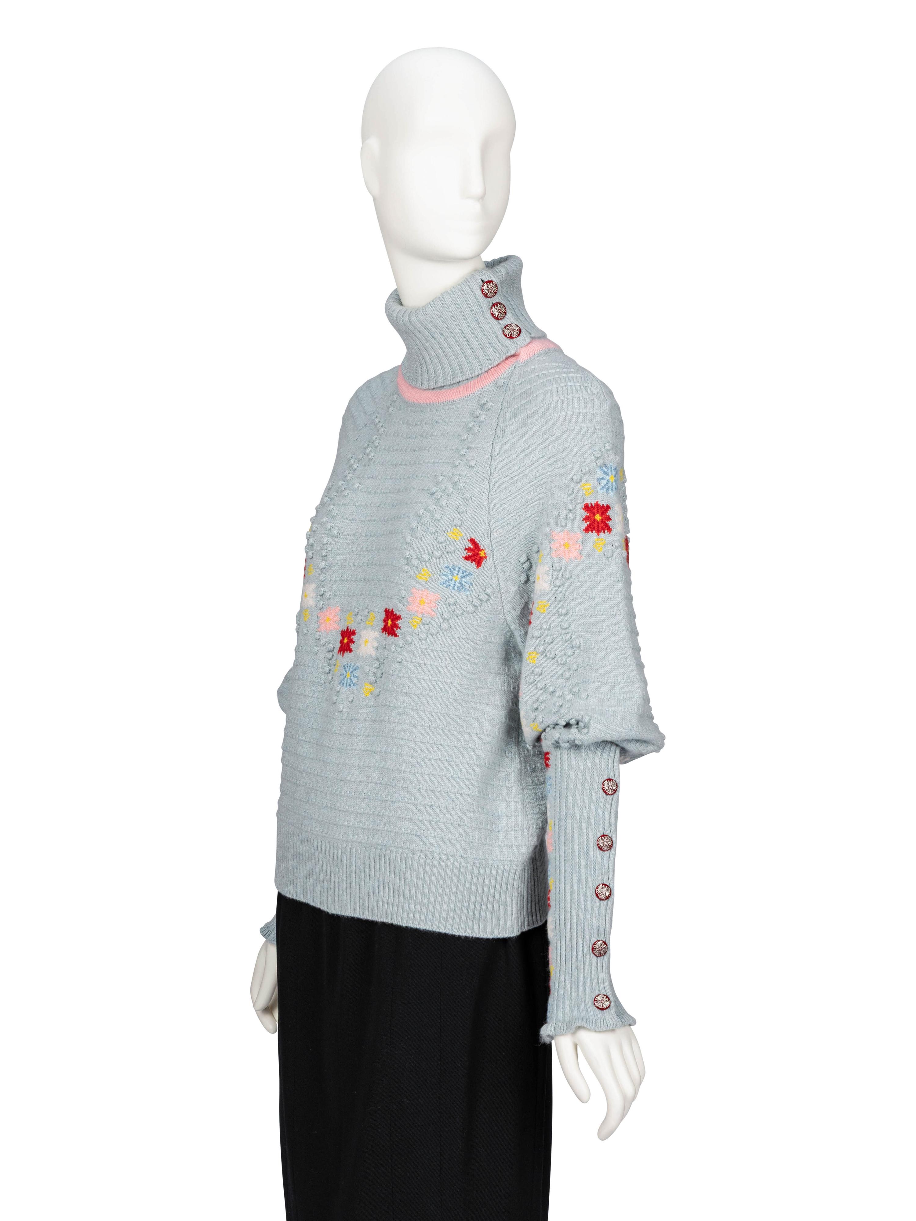 Chanel, Floral Turtleneck Cashmere Sweater