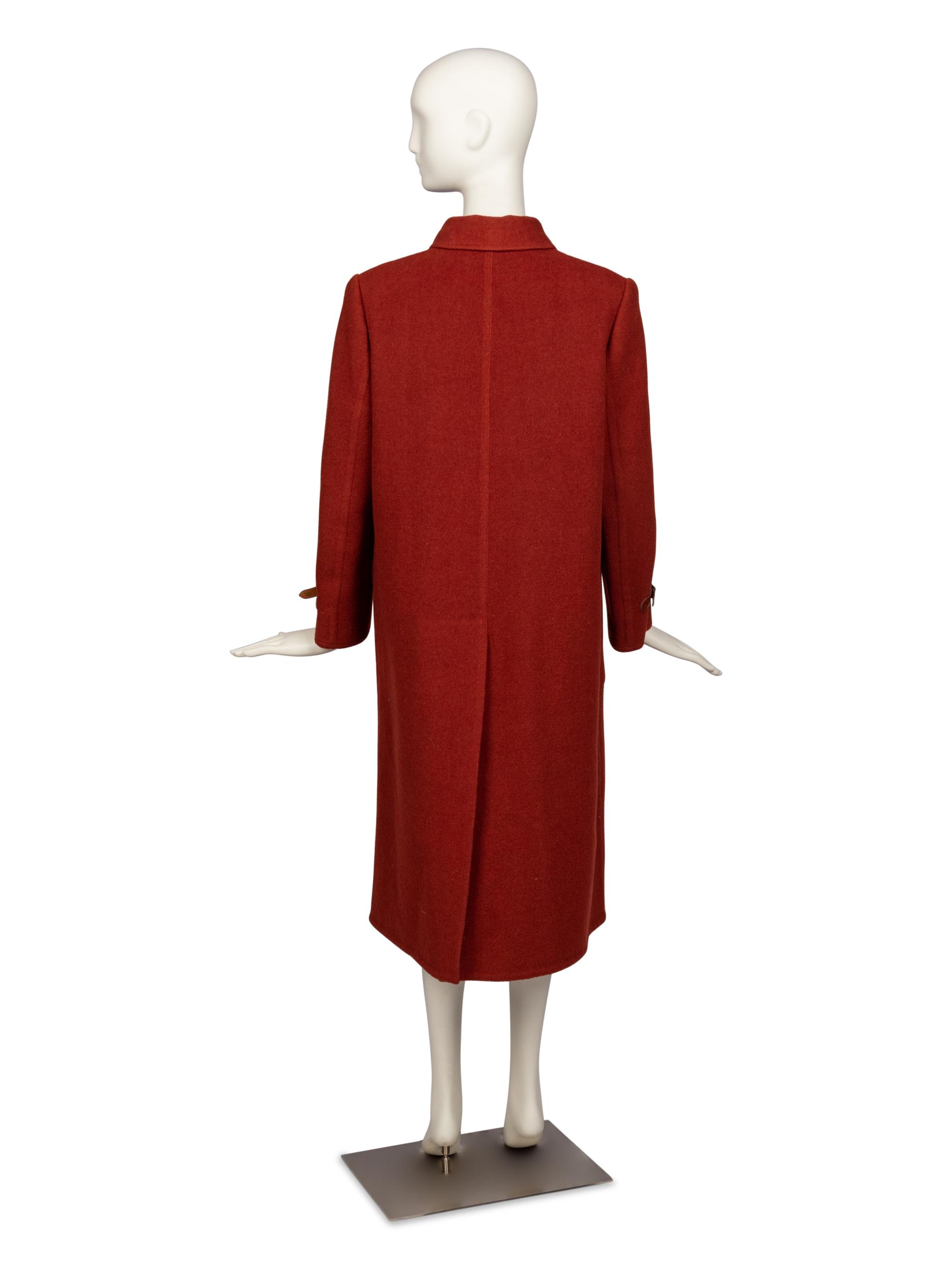 Hermès Wool Car Coat with Leather Trim, 1970s