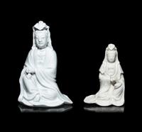 Two Chinese Blanc-de-Chine Porcelain Figures of Seated Guanyin
