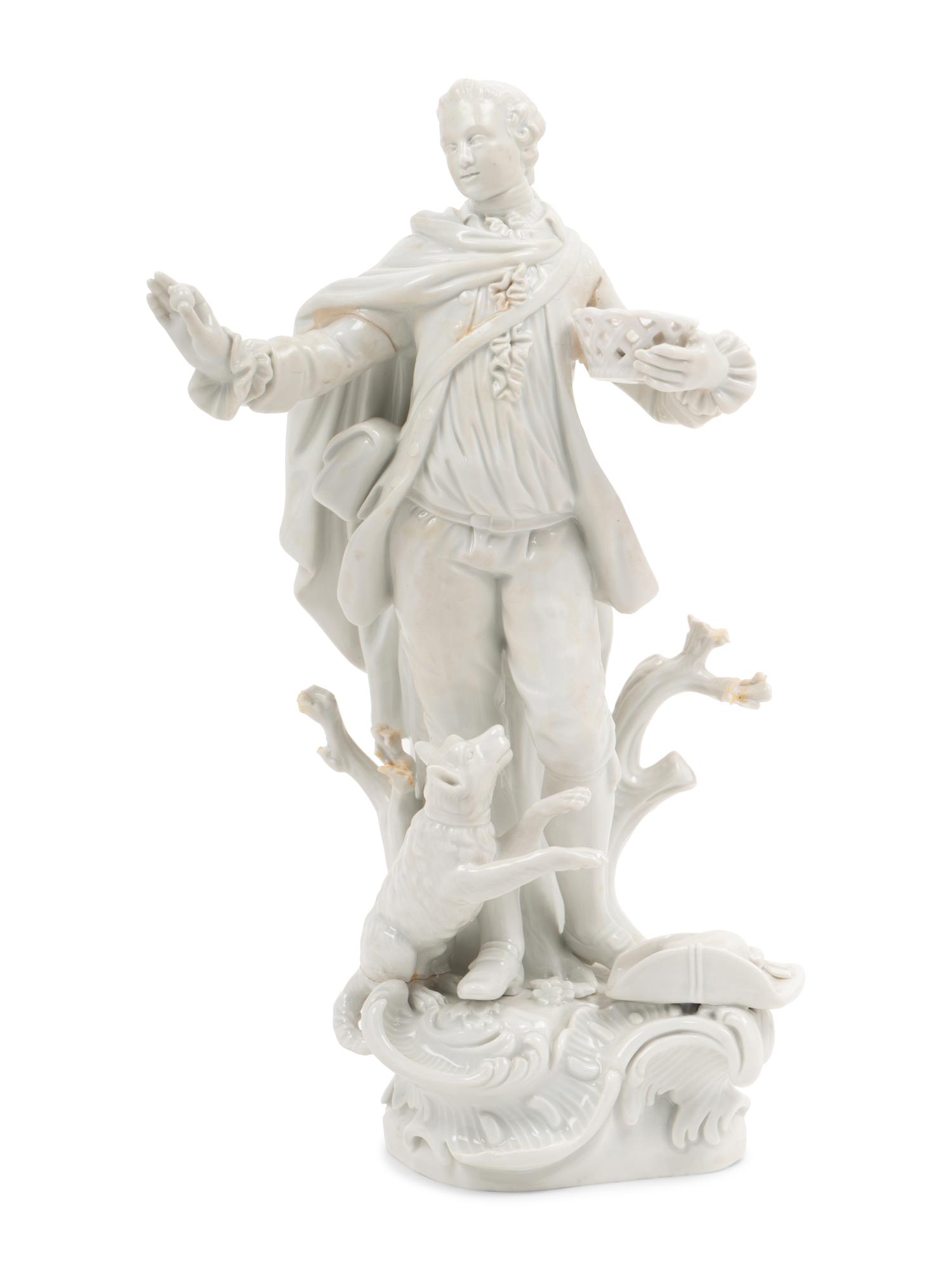 A Meissen Blanc-de-Chine Figure of a Man with a Hound