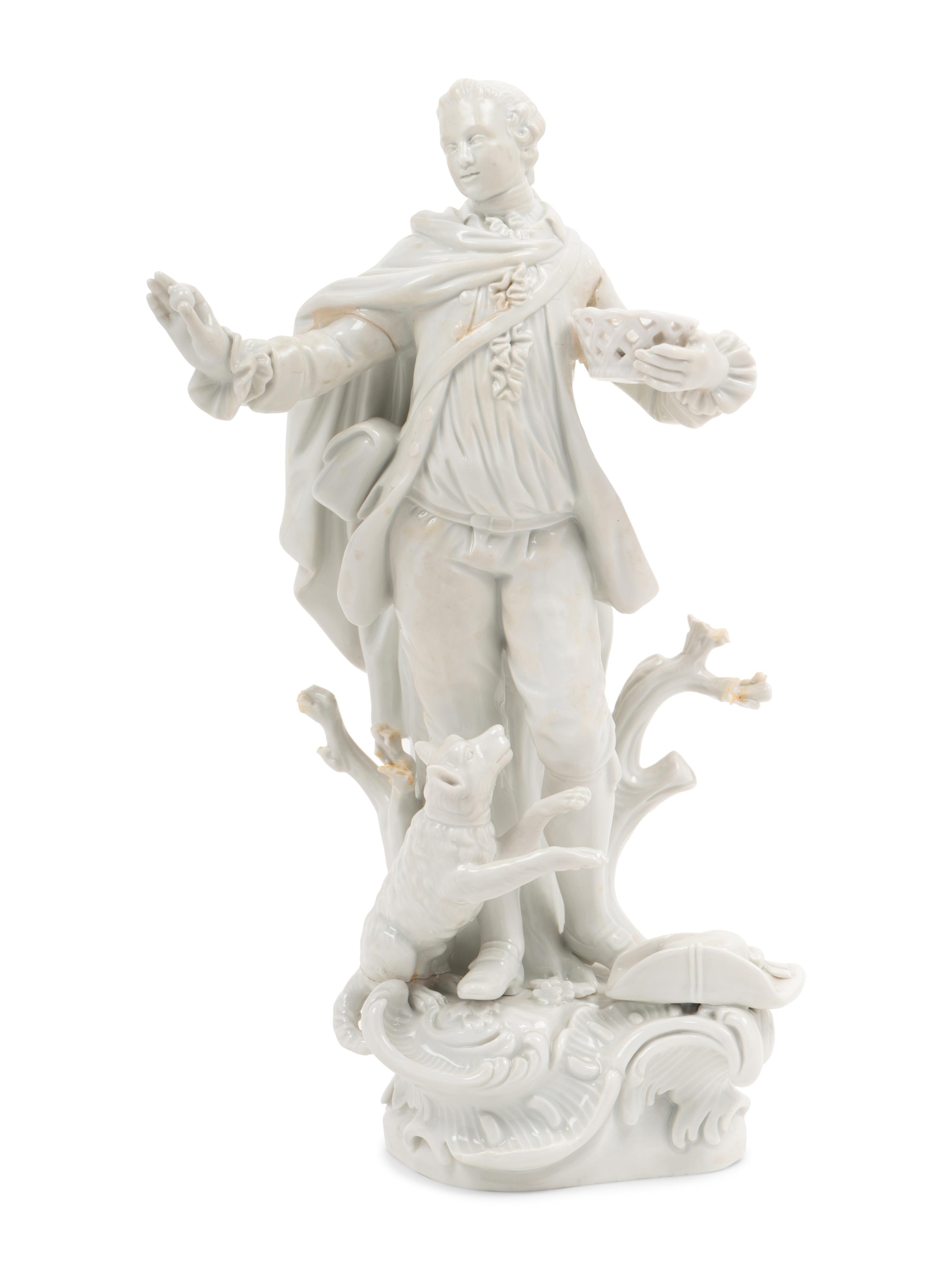 A Meissen Blanc-de-Chine Figure of a Man with a Hound
