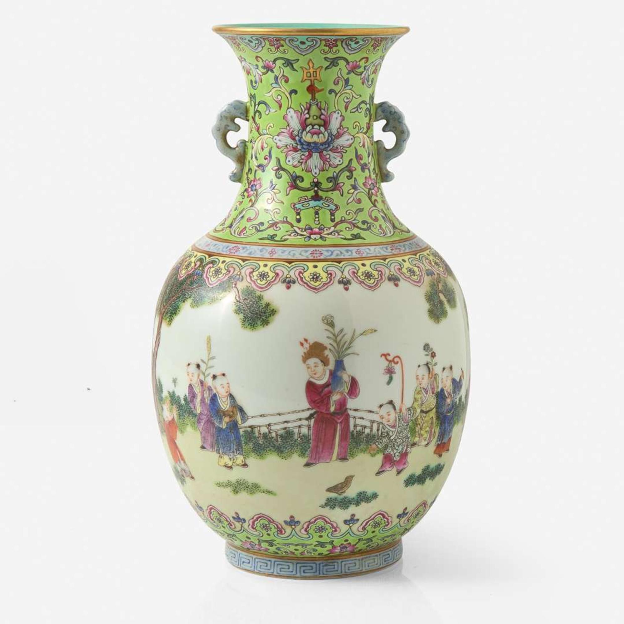 A Chinese famille rose-decorated "Boys" vase 粉彩嬰戲瓶
