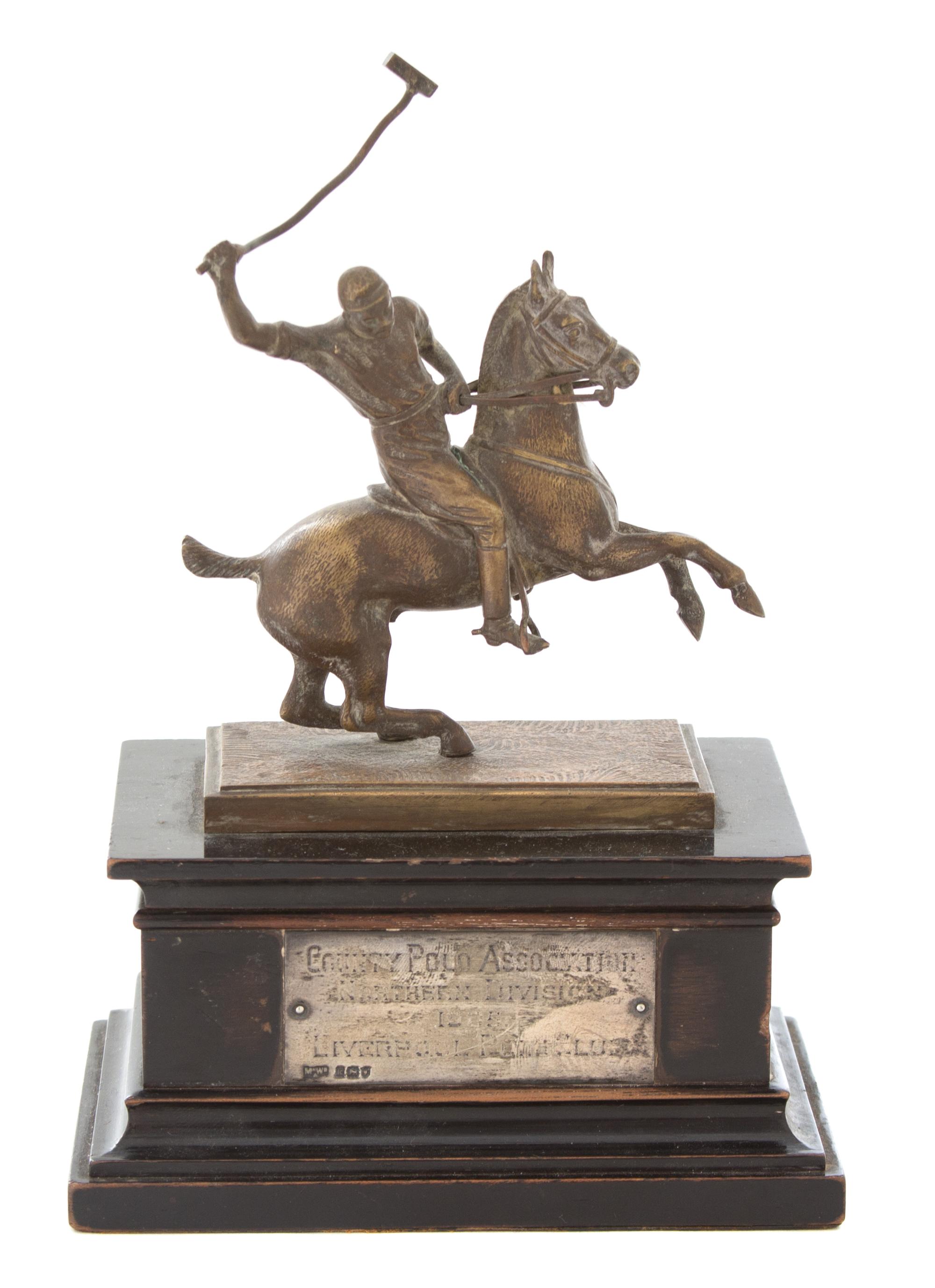 An English Bronze and Silver Mounted Polo Trophy, Mappin & Webb, London, 1905, having a bronze polo player marked Mappin & Webb London