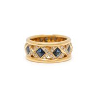 CARELLE, YELLOW GOLD, SAPPHIRE, AND DIAMOND BAND RING