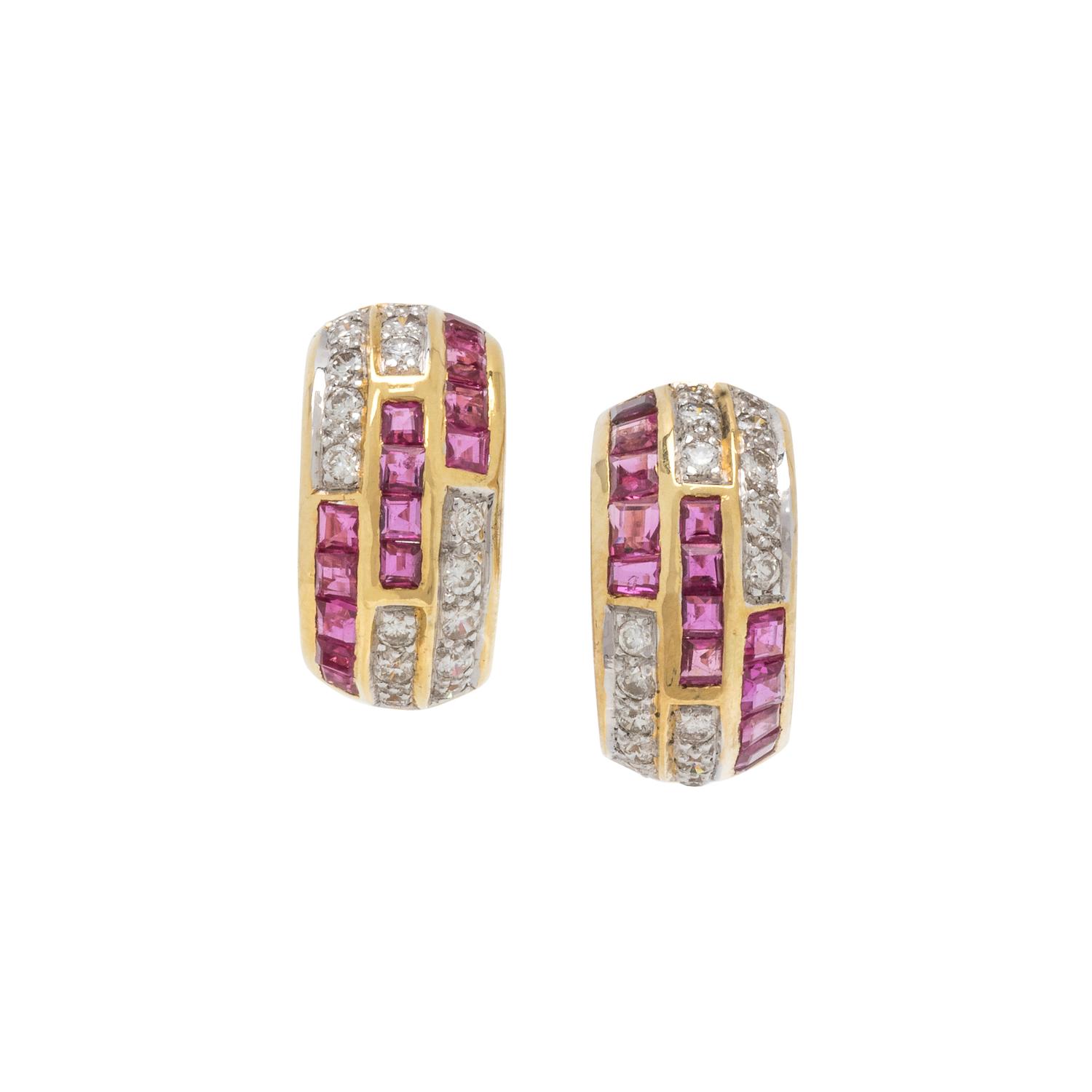 RUBY AND DIAMOND HUGGIE EARCLIPS