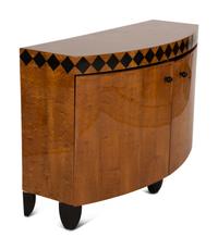 An Art Deco Burl Walnut Bow Front Cabinet