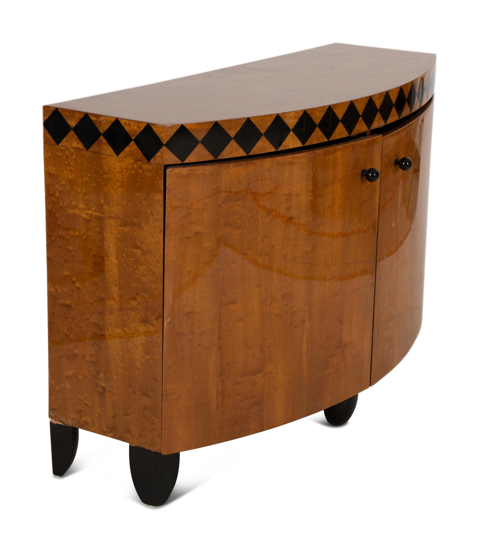 An Art Deco Burl Walnut Bow Front Cabinet