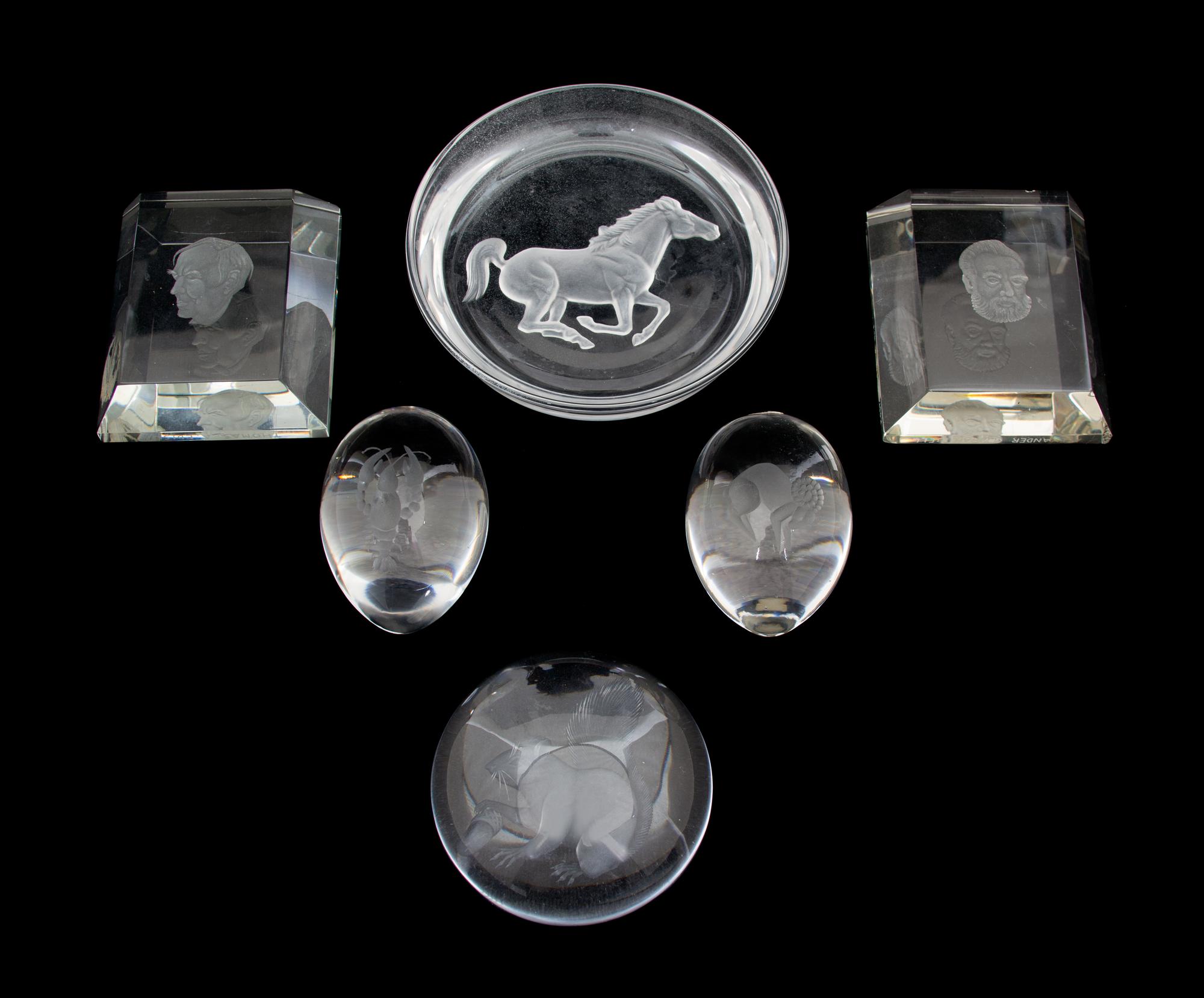 Six Pieces of Intaglio Glass Diameter of largest 5 1/4 inches. — 20TH CENTURY